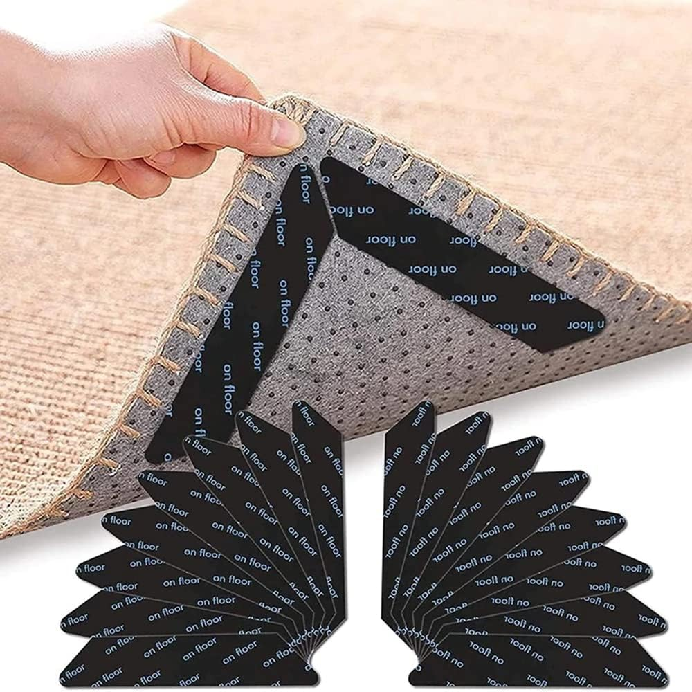 12 Pieces Anti-Slip Rug Grippers|Carpet Gripper|Carpet Tape|Rug Underlay|H HOME-MART Double Sided Washable Removable anti Curling Corner Carpet Gripper, Non Slip Renewable Rug Tape (Rectangular) image number 5