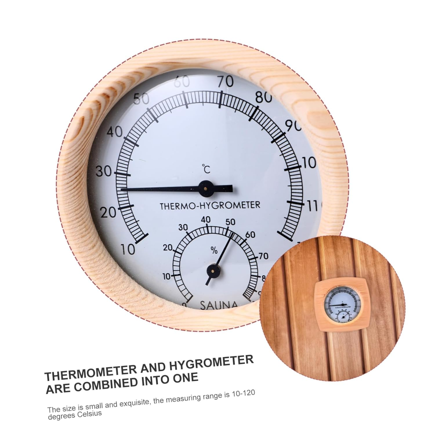 Kisangel Sauna Thermometer Hygrothermograph Wooden Thermometer and Hygrometer for Sauna Accessory image number 2