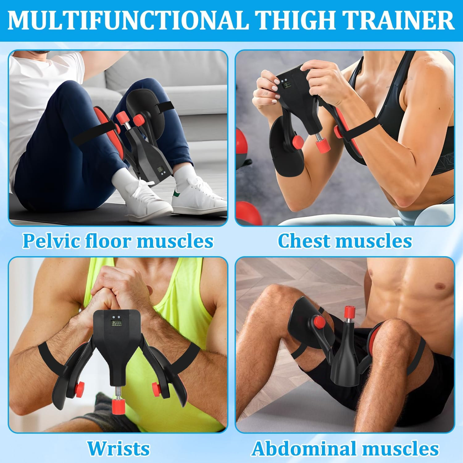 Oberschenkeltrainer Beckenbodentrainer F&uuml;r M&auml;nner, Beckenboden Trainingsger&auml;t F&uuml;r Zuhause, Kegel Beckenbodenmuskeltrainer Mit Z&auml;hlung, Beintrainer Muskelaufbau (A) image number 4