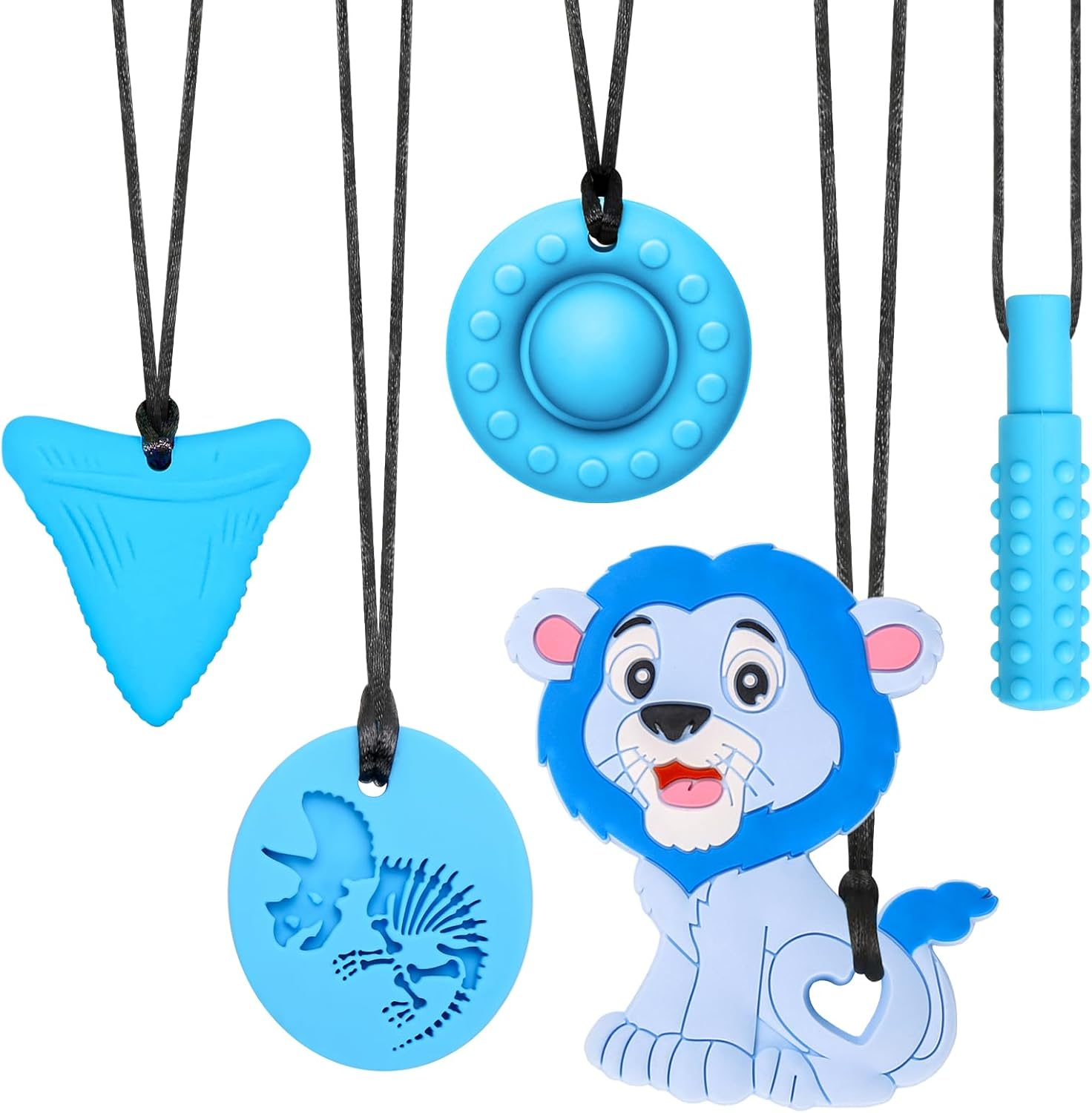 MR.TIMELAG Chew Necklaces for Adults and Babies - Lion 5-Piece Set, Bpa-Free Silicone Sensory Chew Necklaces for Anxiety Relief, Easy to Hold, with Massage Blocks to Relieve Teething Pain image number 1