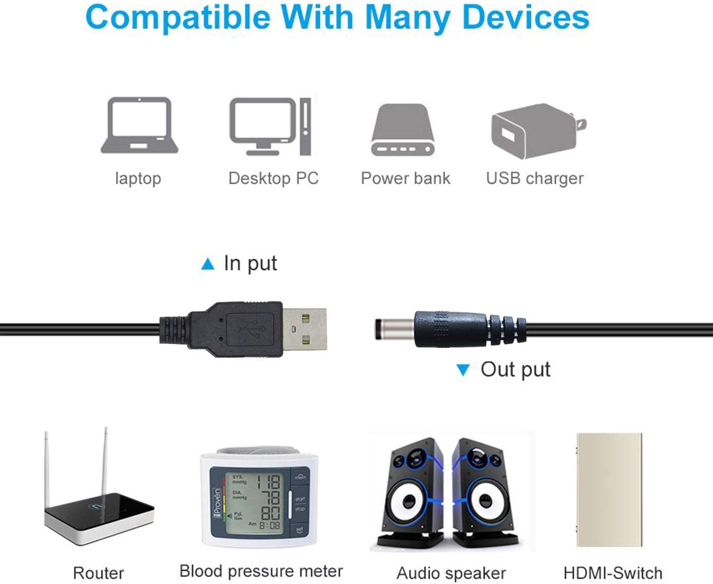 Liwinting 1.5M/4.92Ft USB to DC Power Cable, 5V USB DC Cable, 2.1 Mm X 5.5 Mm DC Barrel Male Jack Converter Power Charging Cable for Laptop Notebook, Mini Speaker, Tablet, Router, USB Light - Black image number 3