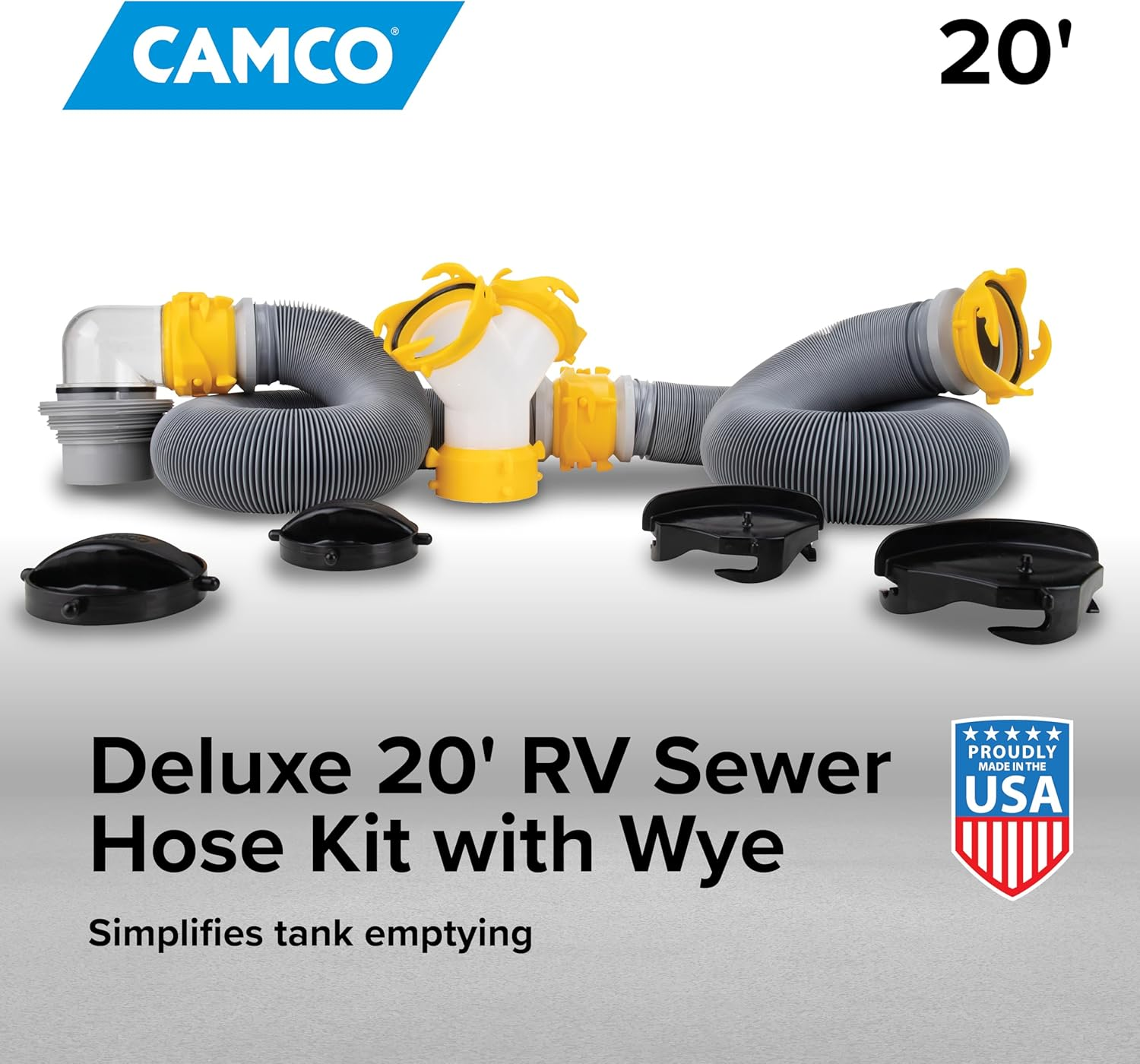 Camco 39666 Deluxe 20' Sewer Hose Kit with Swivel Fittings and Wye Connector - Ready to Use Kit Complete with Sewer Wye and Elbow Fittings, Hoses, and Storage Caps image number 2