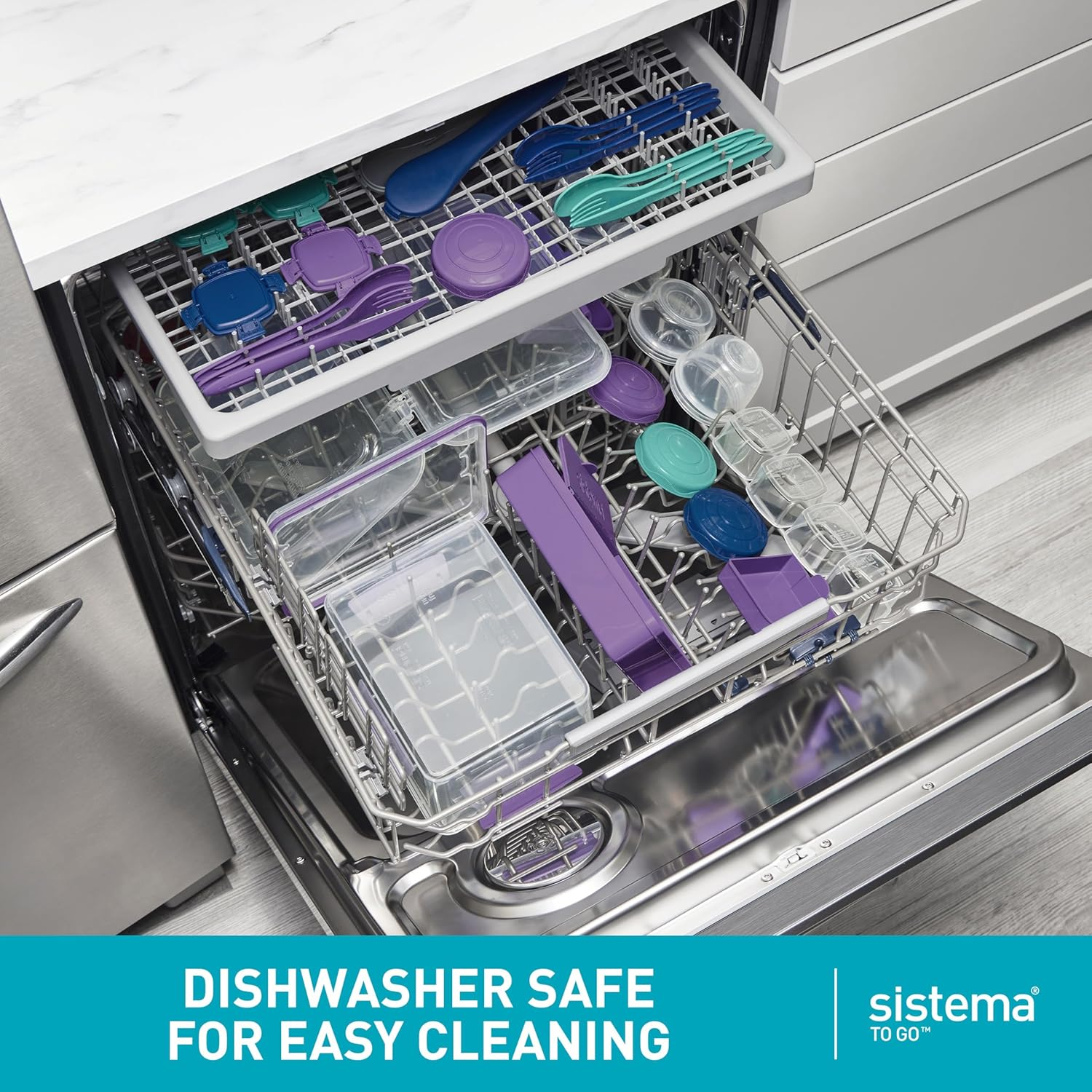 Sistema to GO Bento Box Cubes | 1.65 L | School Lunch Boxes with Compartments & Snack Pots | Bpa-Free | 2 Count | Minty Teal & Ocean Blue