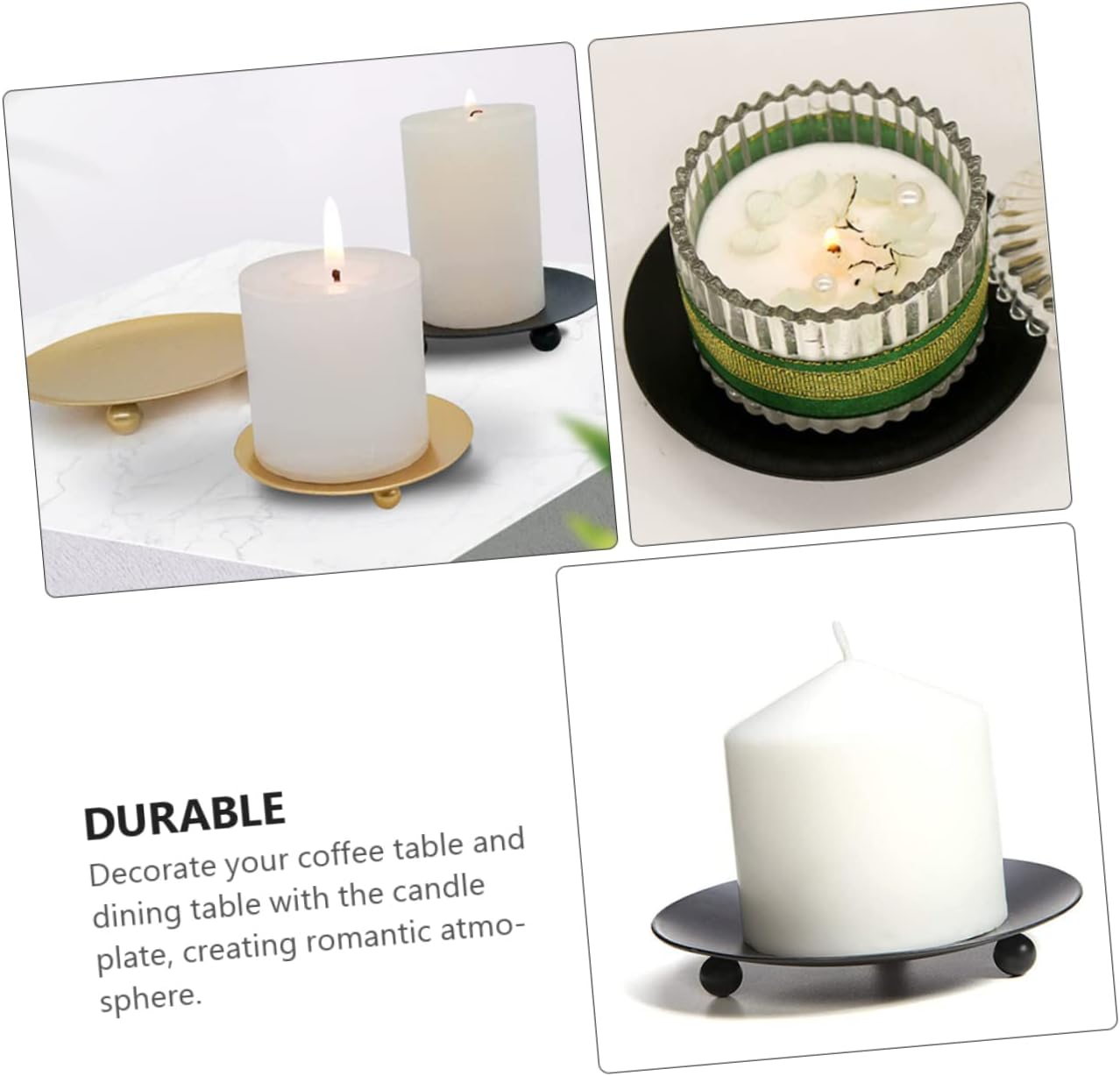 CORHAD 4Pcs Iron Plate Candle Holder Pillar Candle Plate for Home Decor Office Table Living image number 2