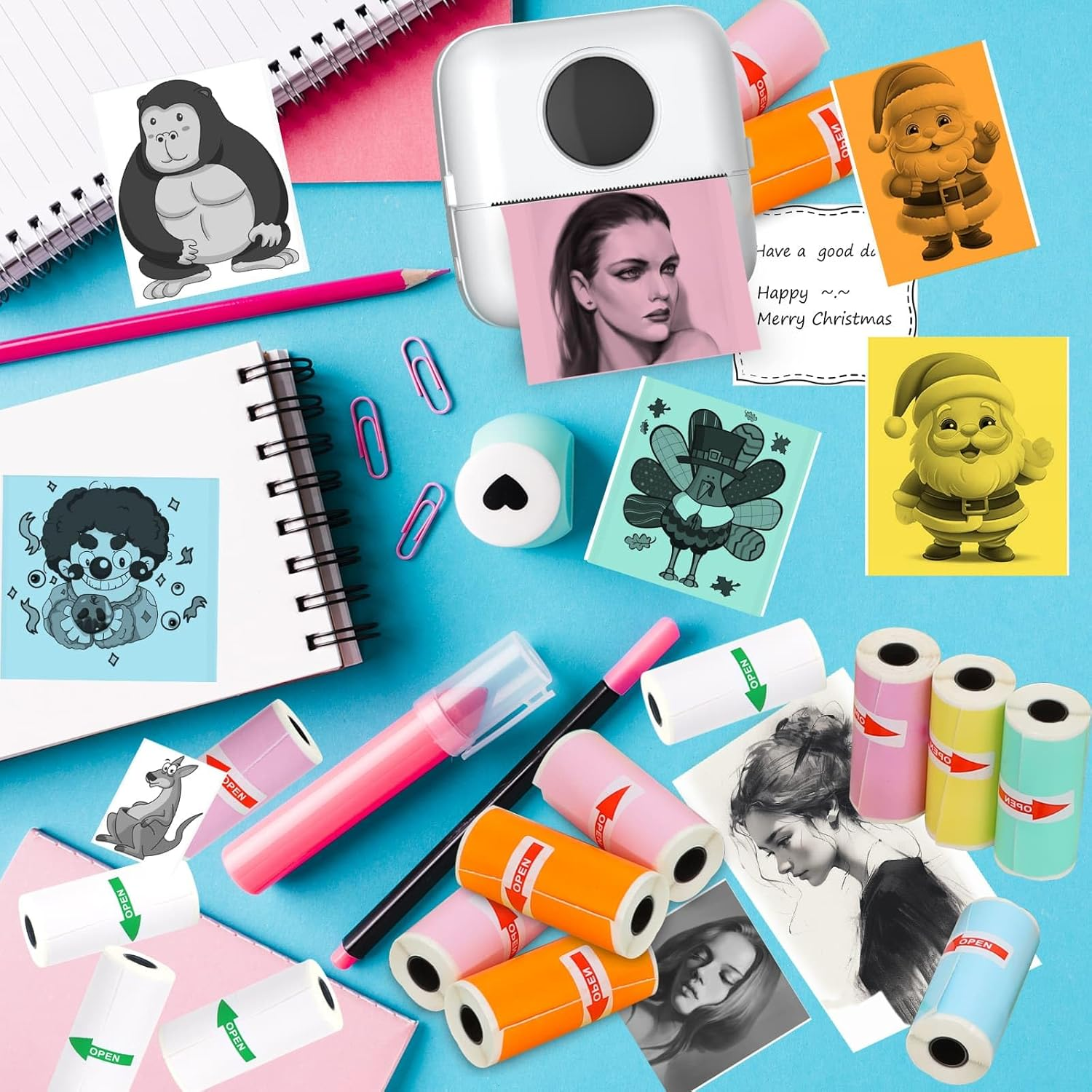 12 Rolls Thermal Sticker Paper for Mini Printer,Self-Adhesive Paper 57 * 25Mm,Colored HD Clear Printing Paper for Pocket Inkless Portable Bluetooth Printer to Print Photo,Note,Study,Diy image number 4