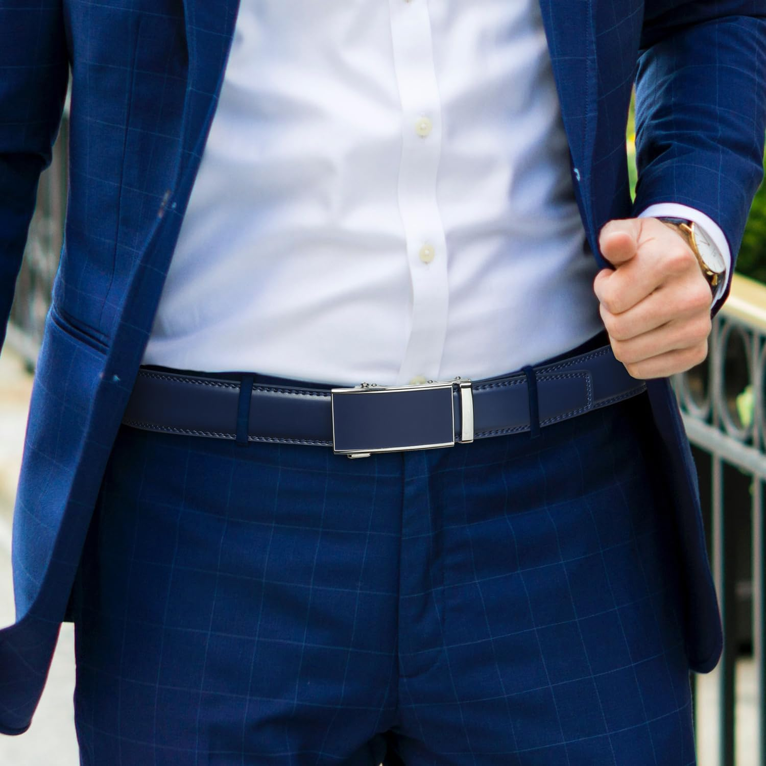 Belt for Men,Leather Ratchet Click Dress Belt with Automatic Slide Buckle Adjustable-35Mm Wide