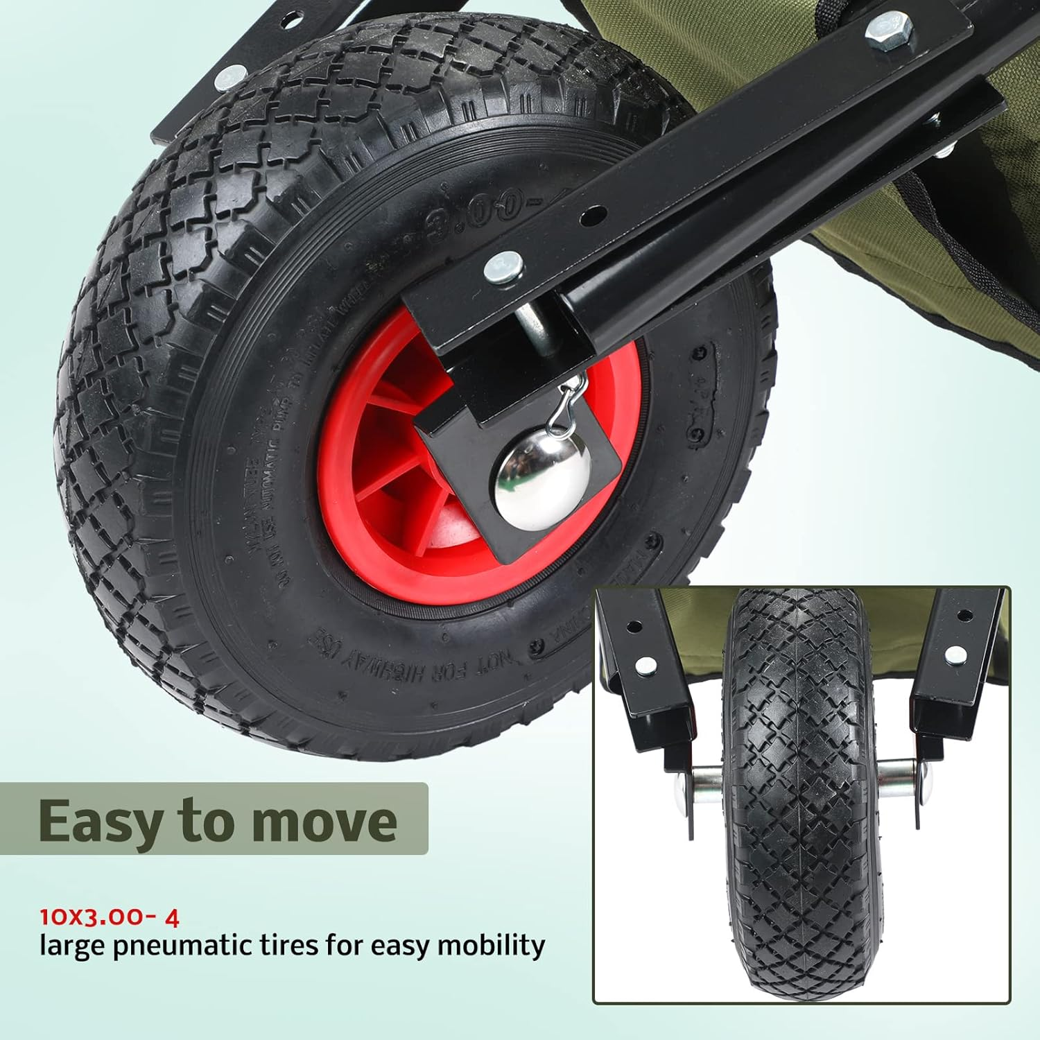 BBTO Folding Wheelbarrow Collapsible Foldable Yard Cart 88Lbs Lightweight Gardening Cart Heavy Duty Oxford Cloth Lawn Cart for Adult, Grass, Soil, Brick, Leaf, Garden Supplies, 10" Pneumatic Tire image number 4