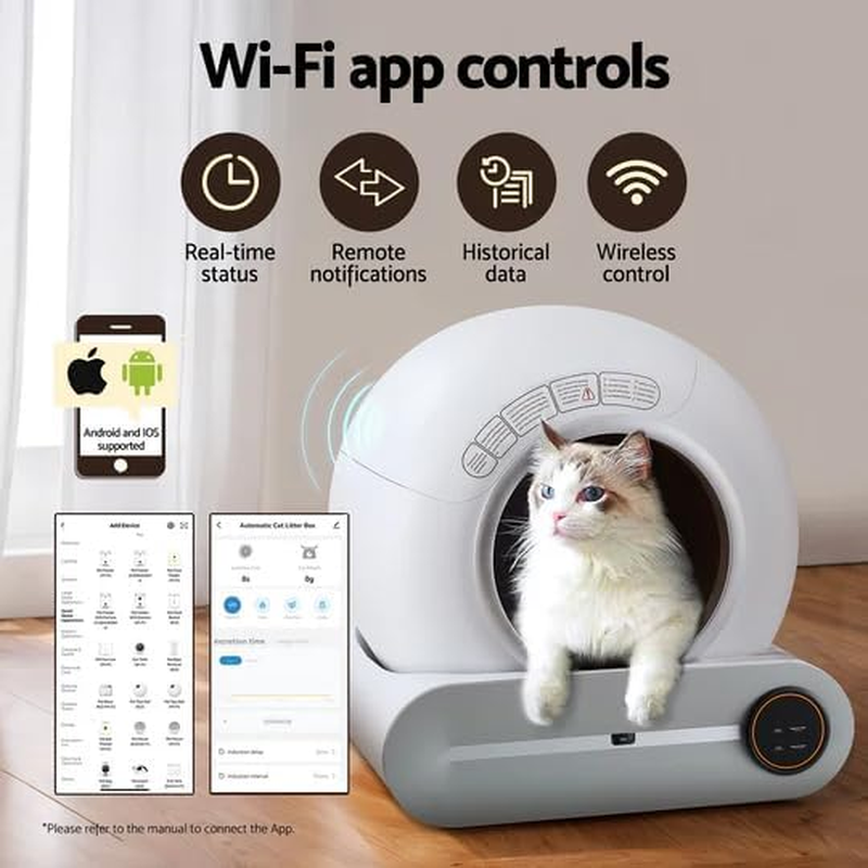 Self-Cleaning Cat Litter Box with APP Control, Smart Cat Litter Cleaning Robot, Automatic Cat Litter Box, Secure Alert/Health Monitor/Ionic Deodorizer 65L+9L (Box) image number 3