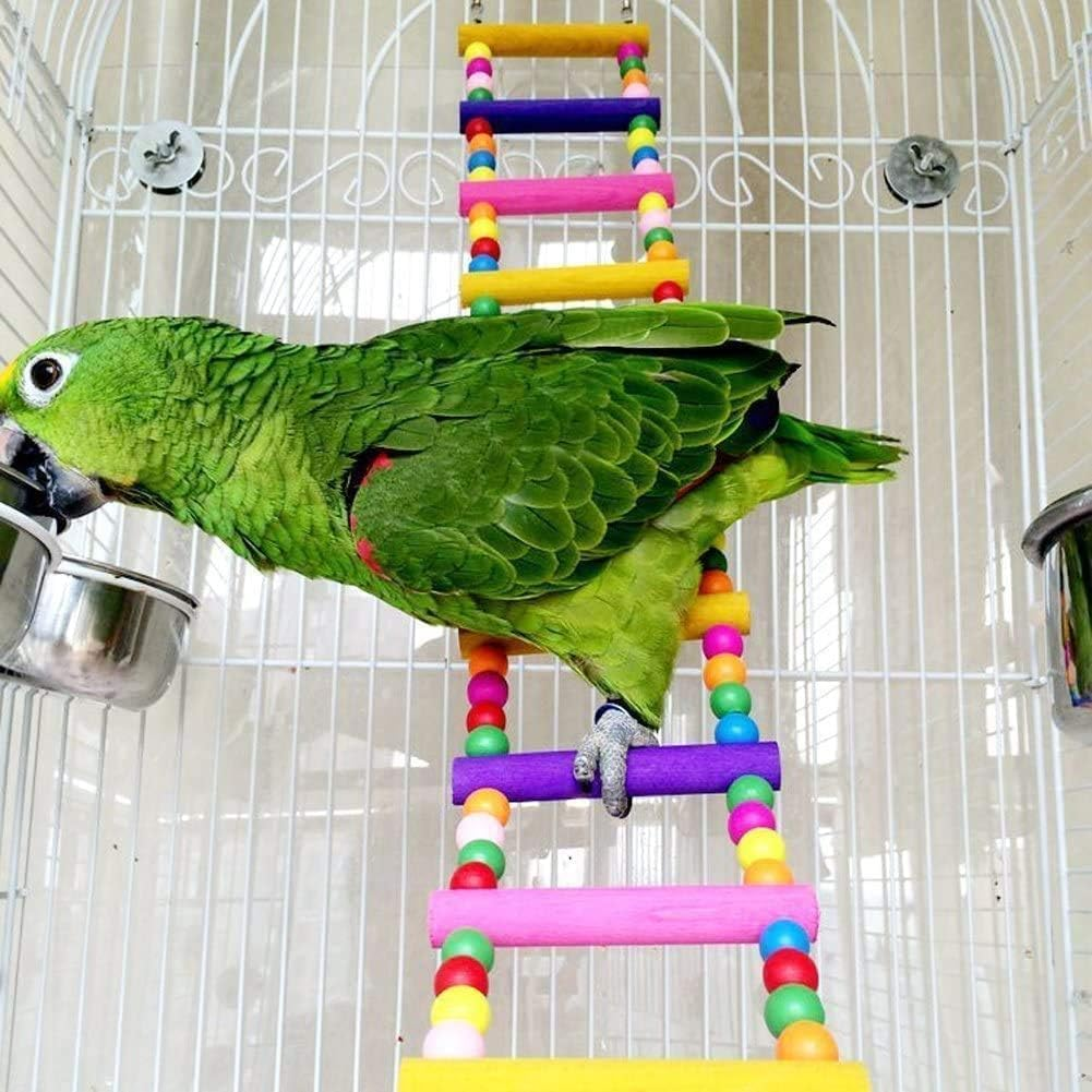 Colorful Pet Bird Parrot Ladder, 1Pc 12 Steps Colorful Wooden Parrot Climbing Ladder, Wooden Rainbow Cage Training Bird Ladder, Parrot 12 Step Ladders Rainbow Bridge