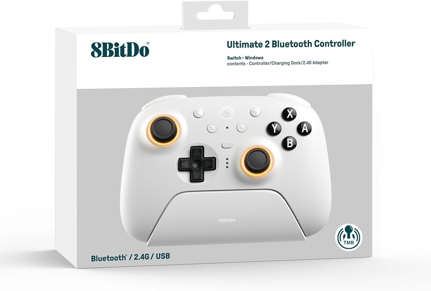 8Bitdo Ultimate 2 Bluetooth Controller for Switch & Windows PC, Switch Pro Controller with TMR Joysticks, Switchable Hall Effect/Tactile Triggers, Vibration and Motion Control, RGB Fire Ring (White) - Black image number 6