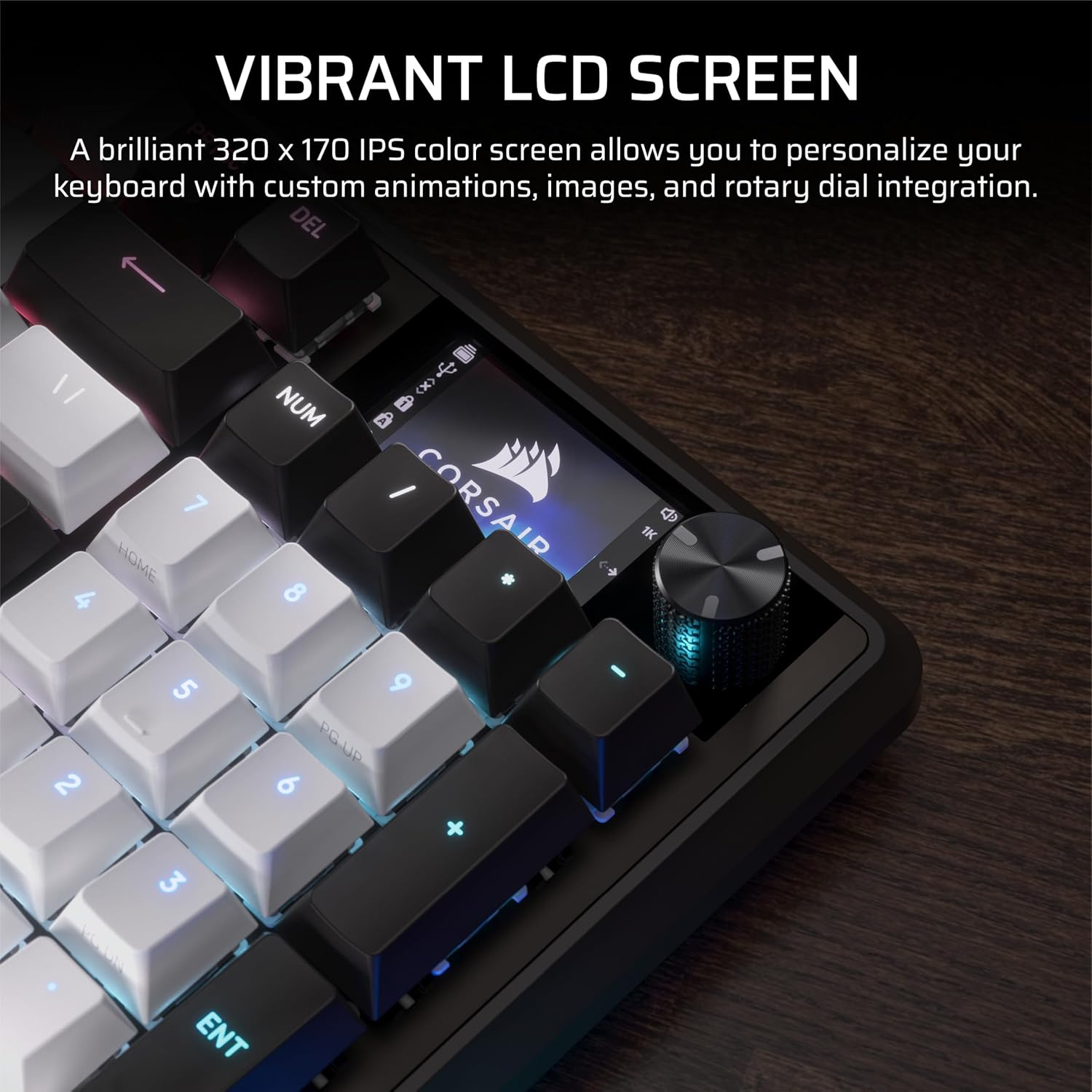 CORSAIR Vanguard 96 Wired Mechanical Gaming Keyboard &ndash; 96% Layout, MLX Pulse Linear Switches, 8000Hz Polling, LCD Display, Virtual Stream Deck, G-Keys, SOCD Flashtap, QWERTY US &ndash; Black and White image number 5