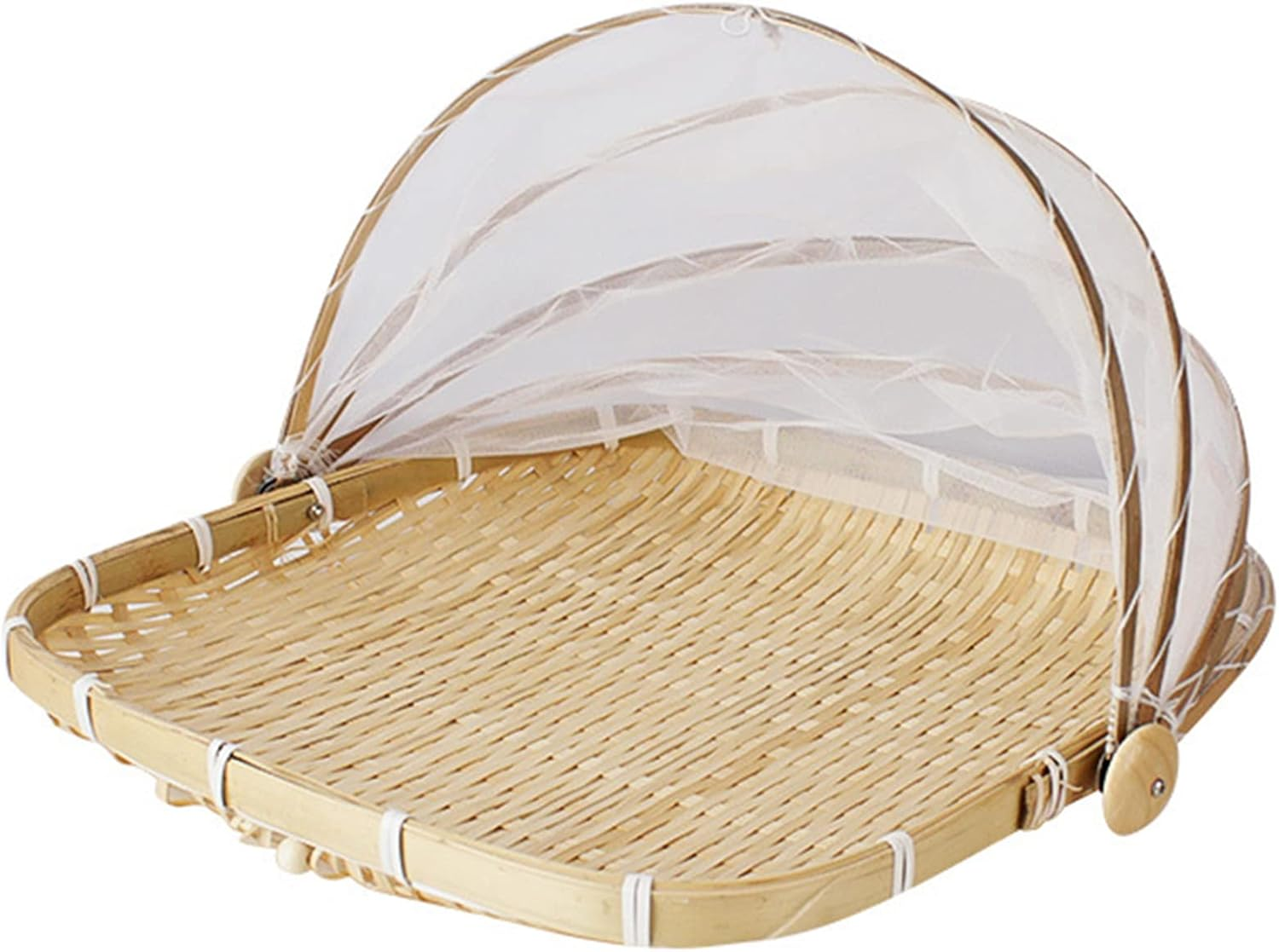 Hand Woven Basket, Multipurpose Storage Dustpan Durable Bread Serving Tray with Mesh Cover Creative Fruit Vegetable Storage Basket Kitchen Gadget for Home/475 (Color : Square Large) image number 4