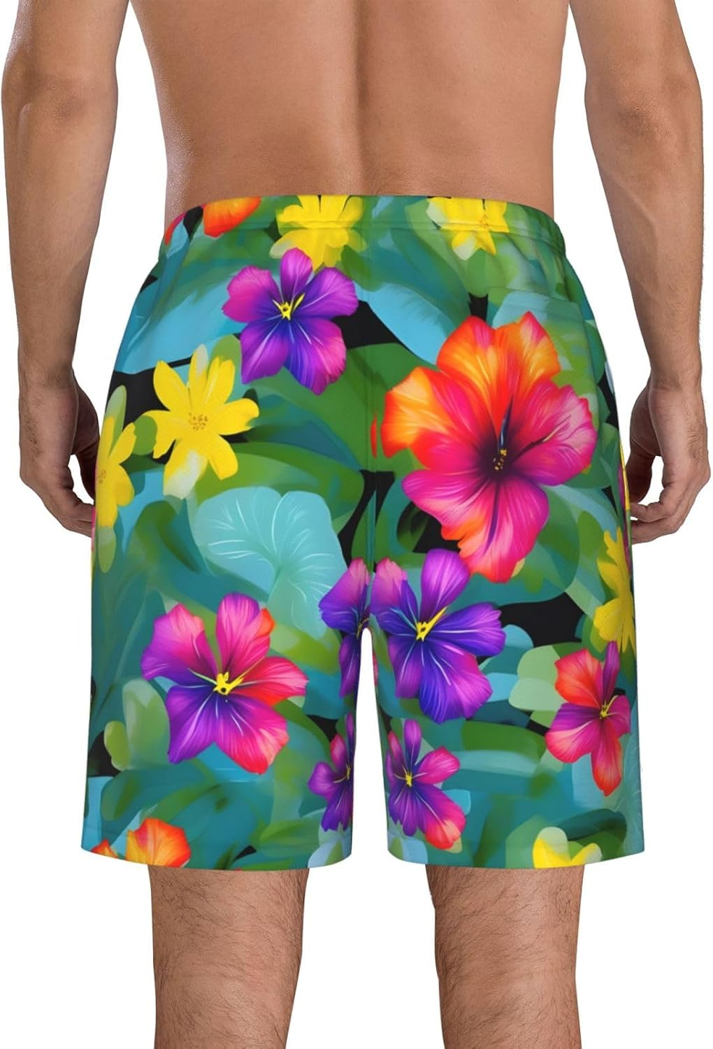 WURTON Hawaiian Colorful Flower Print Men'S Beach Shorts Hawaiian Summer Holiday Casual Shorts with Drawstring, Quick Dry image number 4