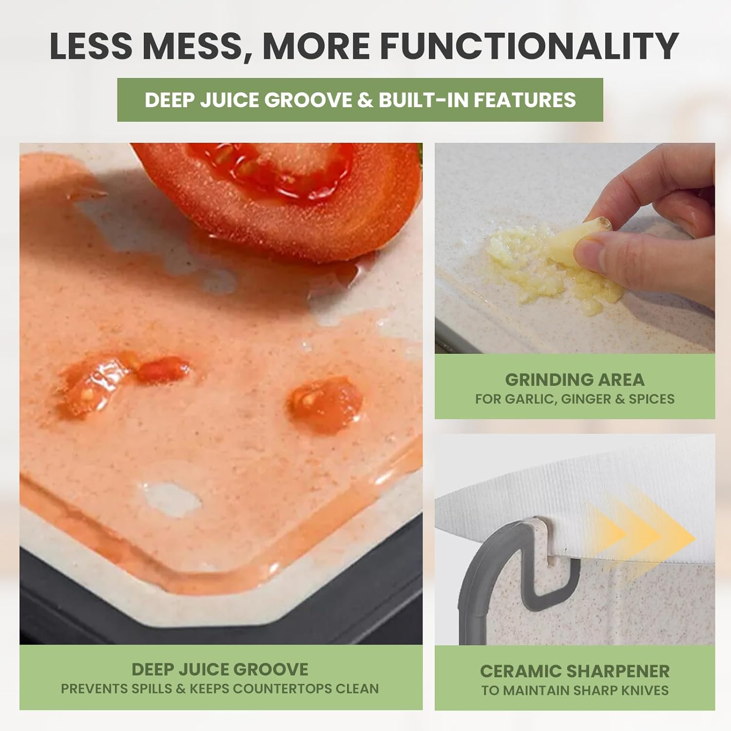 MYLB Double-Sided Chopping Board for Kitchen 304 Stainless Steel Wheat Straw PP Practical Size 36.5Cm X 25Cm, Non-Slip Edges, Deep Juice Groove, Bpa-Free, Easy to Clean, Perfect for Everyday Use image number 4