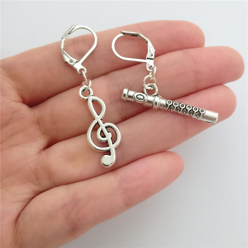 Musical Symbol Flute Mismatch Earrings, Musical Instrument Jewelry, Music Lover, Cool Music Note Lever Back Earrings