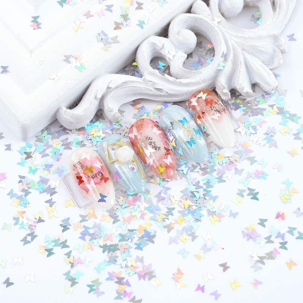 2 Boxes of 24 Color 3D Butterfly Nail Glitter Sequins Set Holographic Nail Glitters for Nail Art Decoration