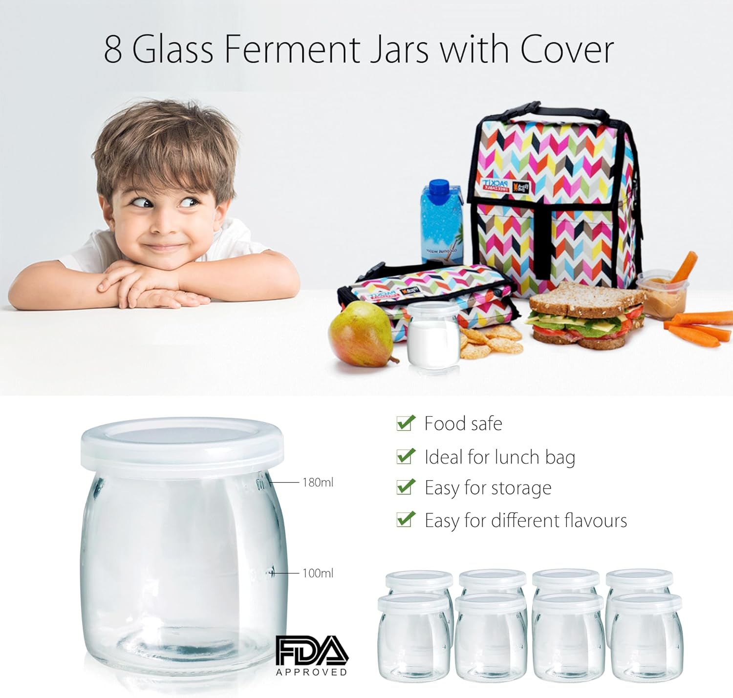 Flora Yoghurt Maker Electric-Australia Local Seller-Fermented Yogurt Making Machine-Auto Digital with 8 Glass Jars-Lcd Display with Temperature Setting-Natto/Rice Wine/Curd Making-Fl-Yme-816 image number 5