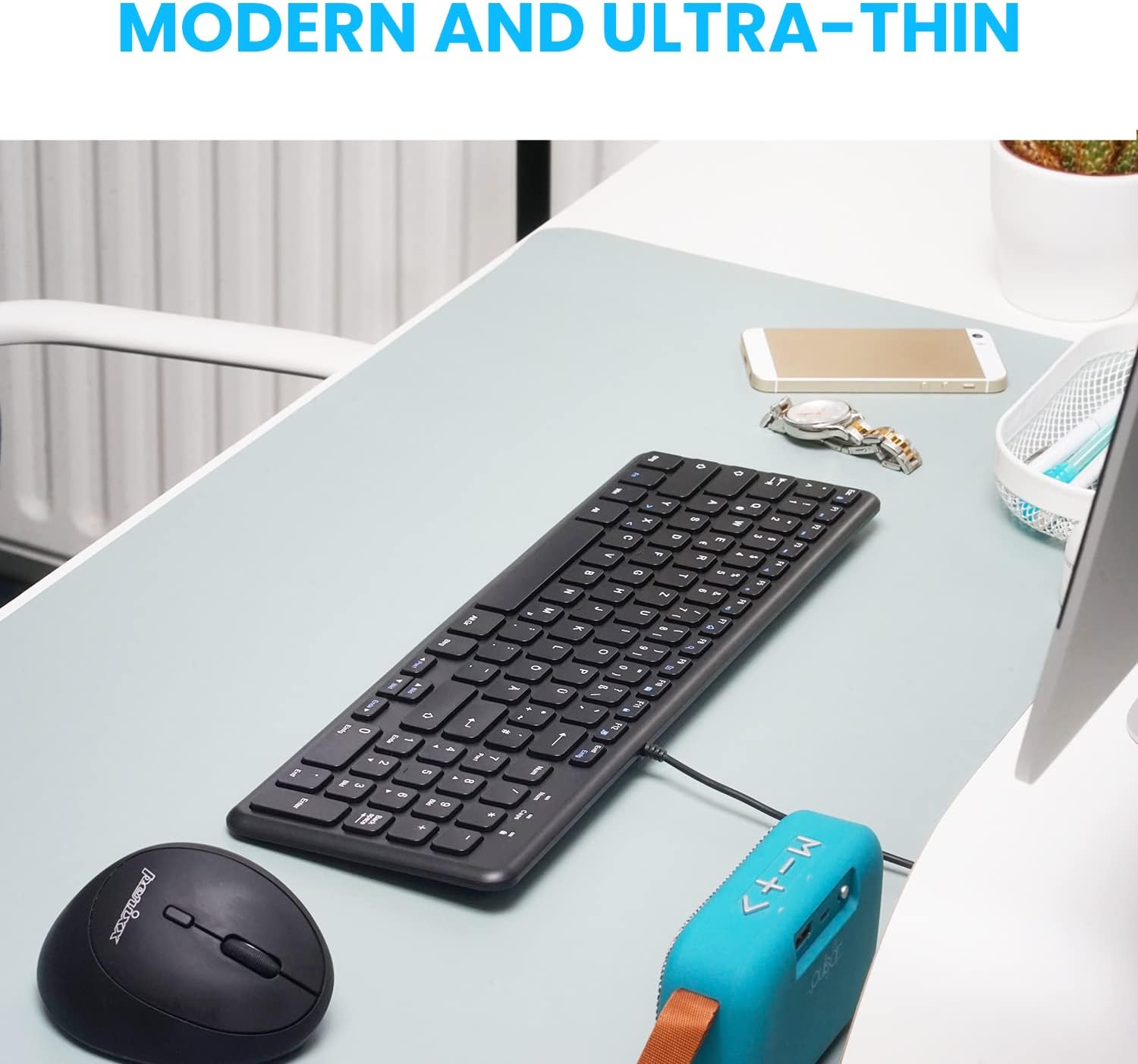 Perixx PERIBOARD-213U Wired Silent USB Scissor Keyboard, Compact Design with Number Pad, Black image number 3