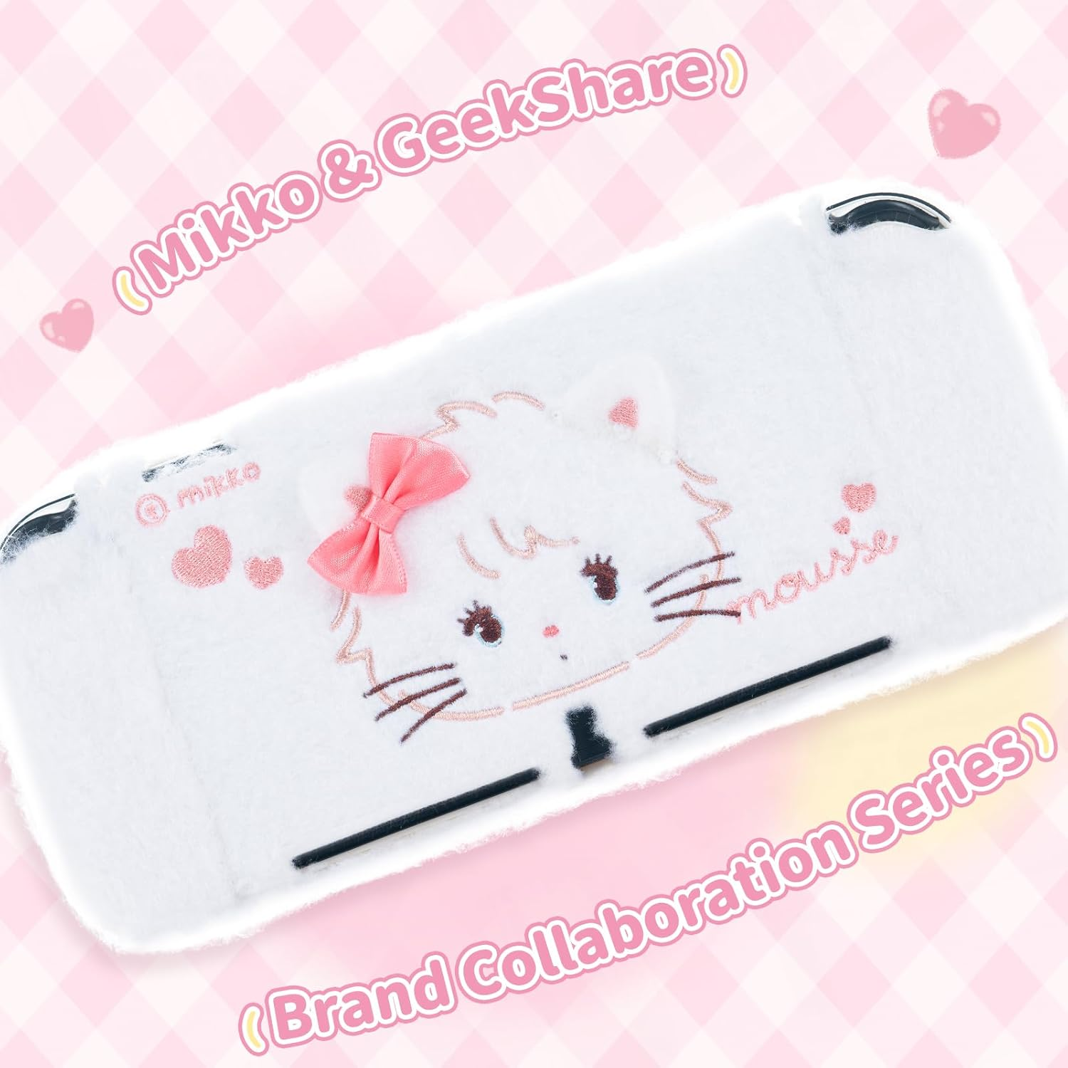 Geekshare Protective Case for Switch Oled,Kawaii Plush Cover Case,Anti-Scratch Switch Hard Case Protector Compatible with Switch OLED and Joystick Controllers - Mikko Sweet Thoughts