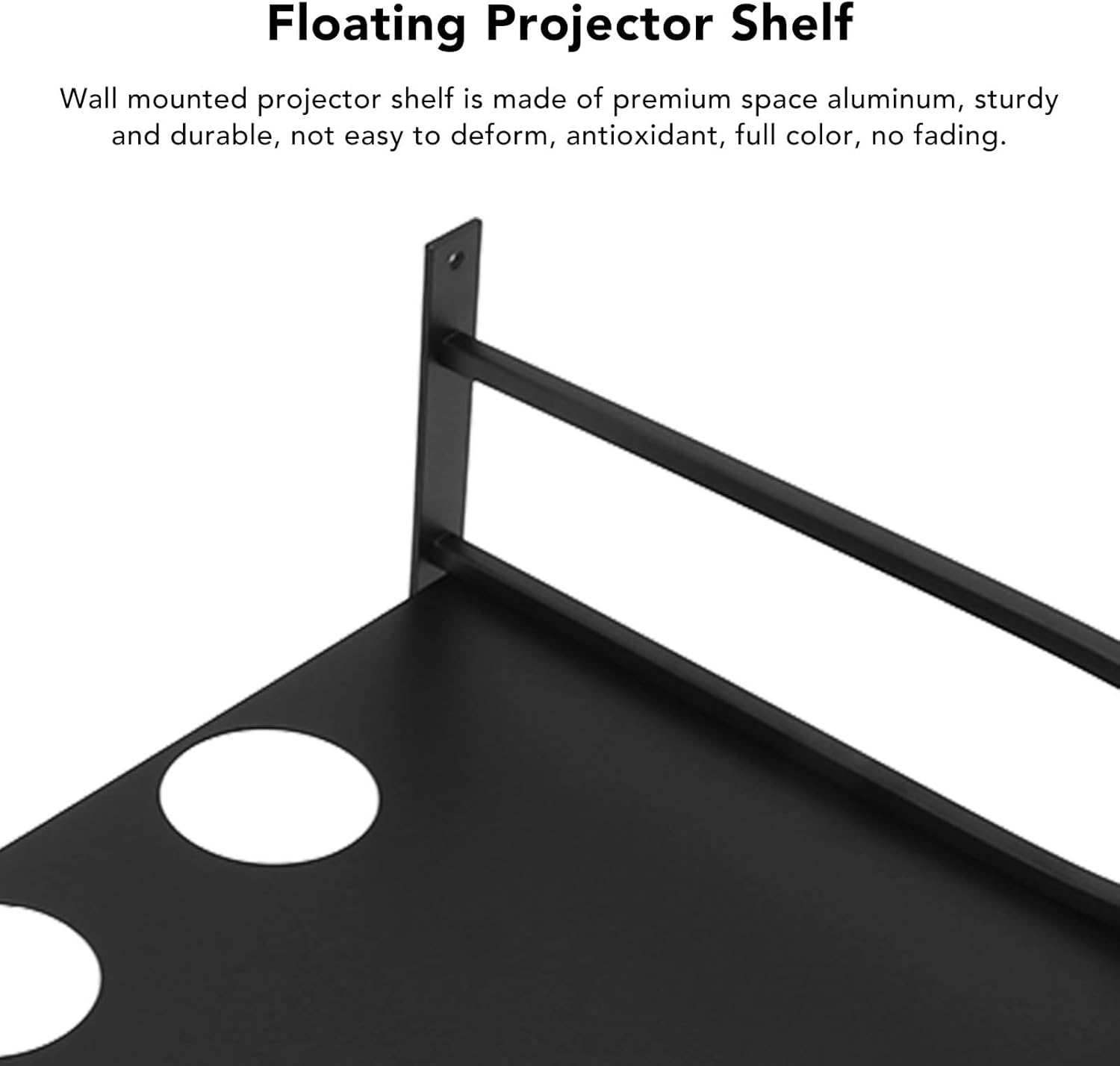 Wall Mounted Projector Shelf Projector Wall Shelf Strong Load Bearing Corner Floating Shelves, Rounded Edges TV Stand for Router TV Box DVD Player Cable Box Black Audio-Visual Shelving image number 5
