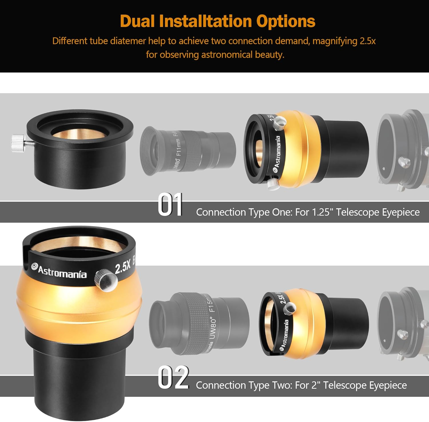 Astromania 2 2.5X Barlow Lens - Allows the Use of Both 2 and 1.25 Eyepieces image number 5