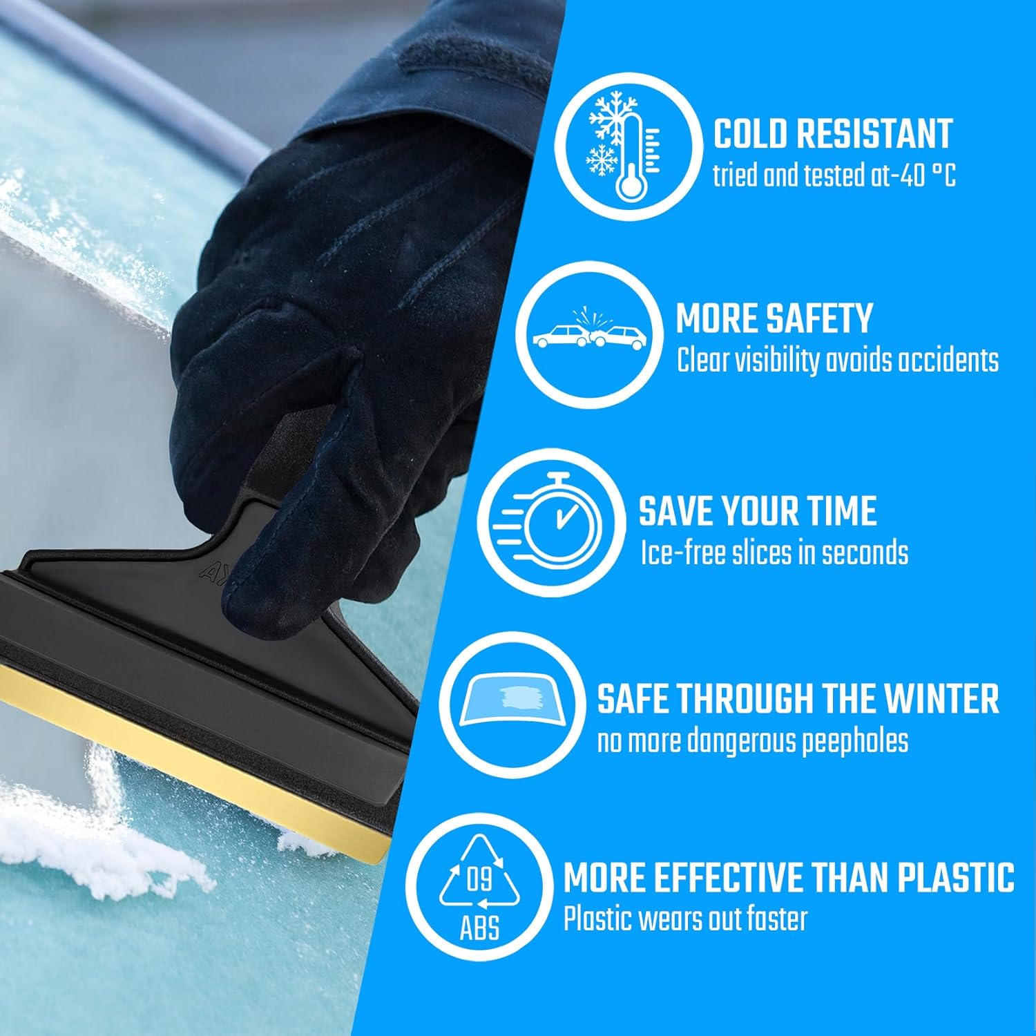 Ice Scraper Car &ndash; Brass Windscreen Scraper Car &ndash; Fast, Effortless & Gentle &ndash; Premium HIPS &ndash; Murska with Brass Blade & Rubber Lip &ndash; Efficient & Safe Snow Scraper Car &ndash; from Finland Black