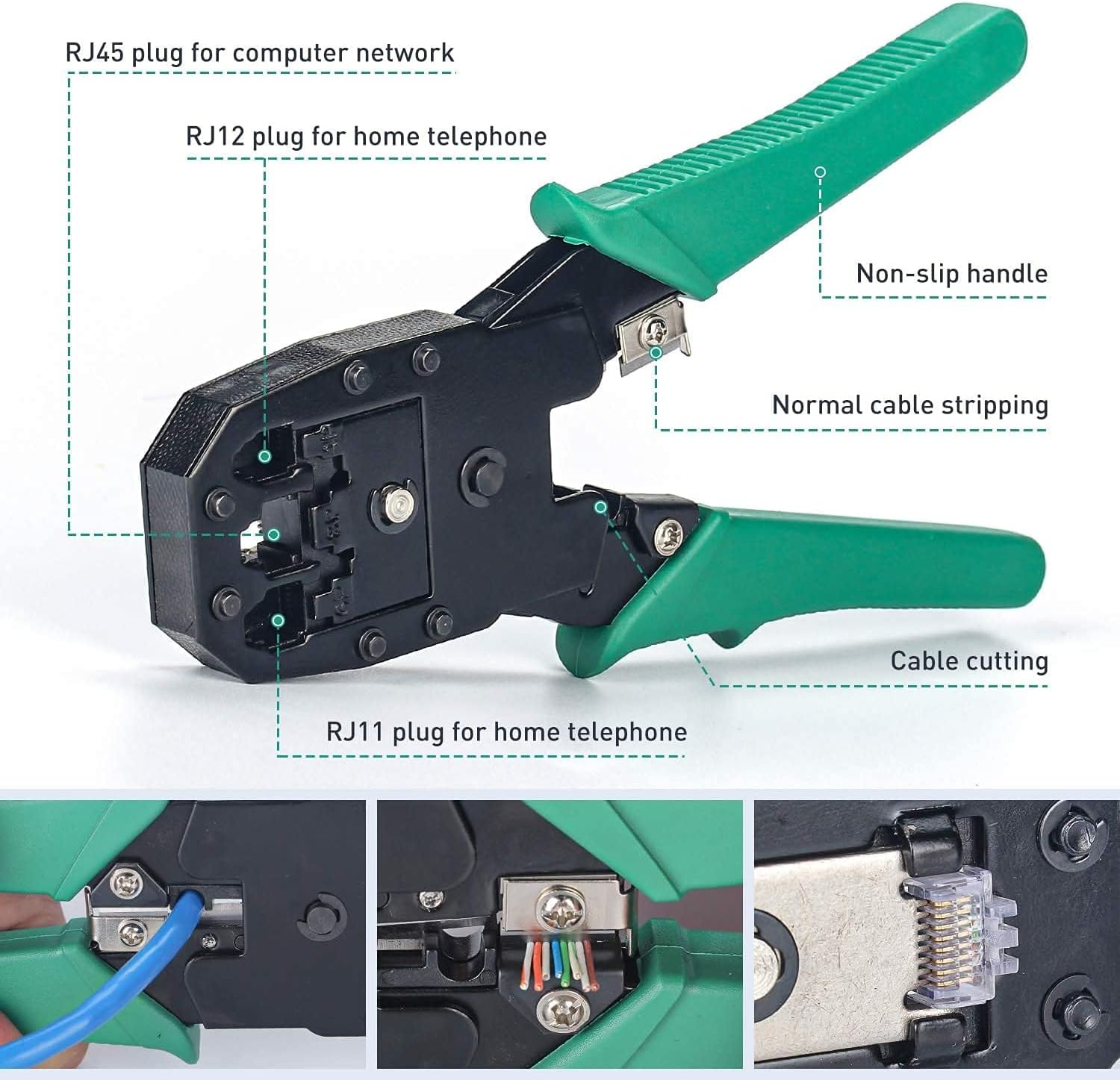 RJ45 Crimping Tool Kit,12-In-1 Professional Repair Kit,Network Repair Tool Set with Wire Stripper,Crimping Pliers,Rj45 Connectors,Ethernet Tester