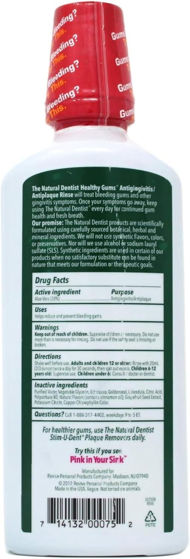The Natural Dentist Healthy Gums Antigingivitis Mouthwash to Prevent and Treat Bleeding Gums and Fight the Gum Disease Gingivitis - Peppermint Twist Flavor, 16.9 Oz.