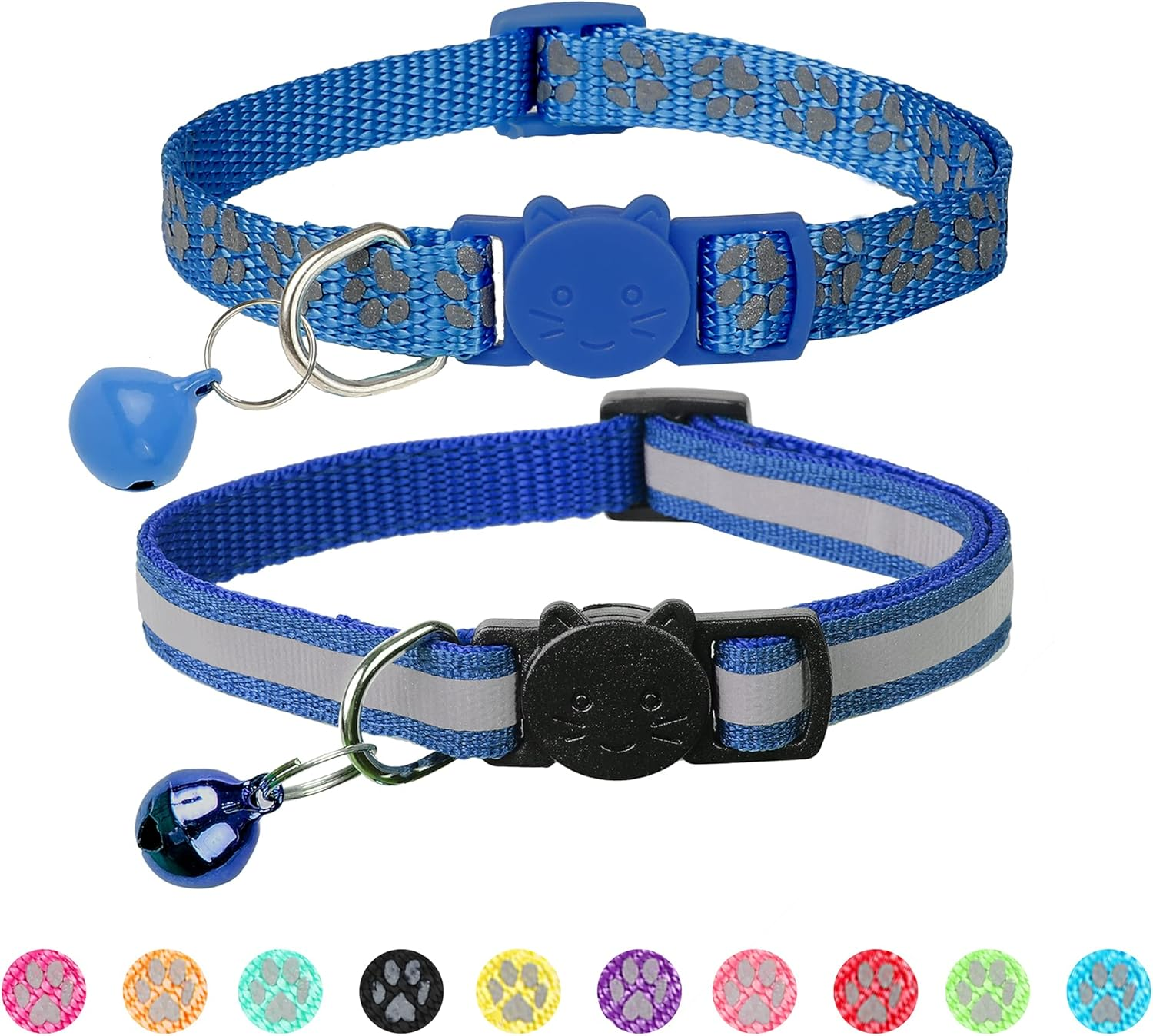 BANMODER 2 Pack Reflective Cat Collar Breakaway with Bell,Personalized Kitten Collars,Adjustable Safety Buckle Collar for Male Cats Girls & Boys (Navy Blue) - Black image number 5