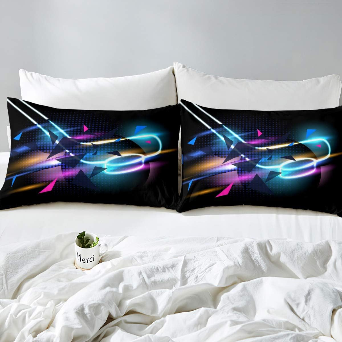 Homemissing Ice Hockey Duvet Cover Set Hockey Sports Theme Bed Set for Adults Boys Chic Winter Competition Games Bedding Set 135 X 200 Cm Triangle Geometry Zip image number 3