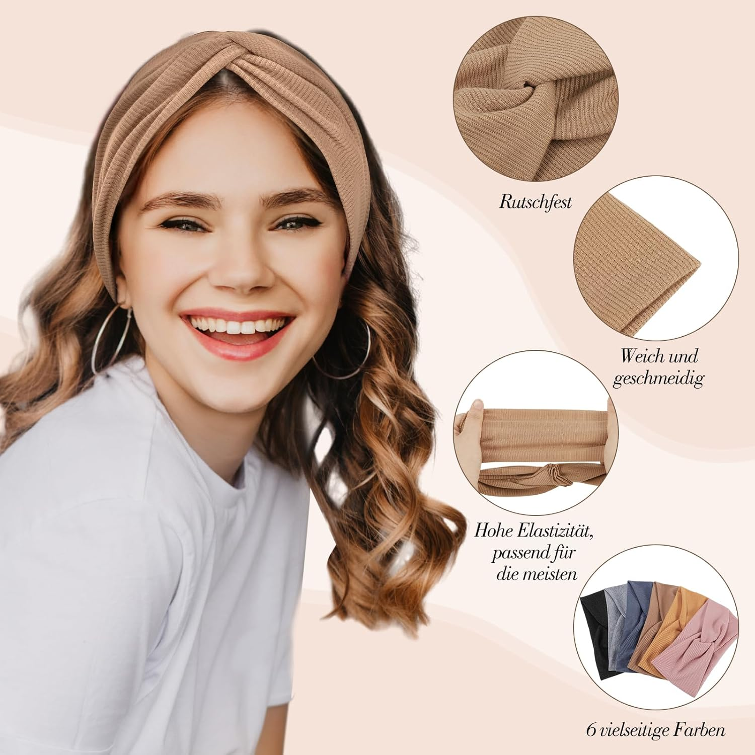 6 Pieces Women'S Headband Elastic Soft Headbands Sports Hair Bands for Yoga Fitness Jogging image number 5