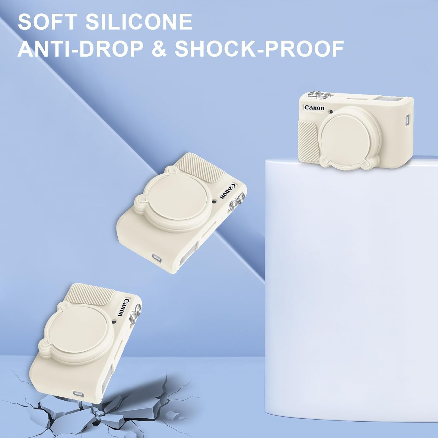 Protective Case for Canon Powershot SX740 SX730, Silicone Digital Camera Case, SX740 Soft Silicone Case Cover Rubber Camera Sleeve with Removable Lens Cover (Mist White)