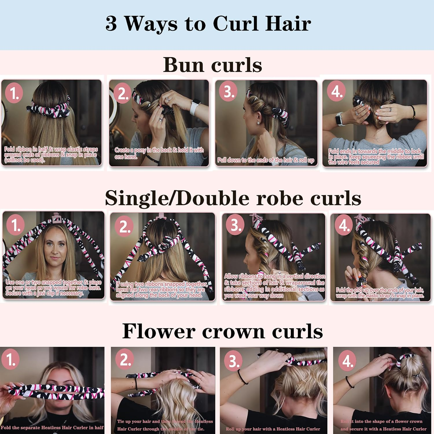 Satin Curling Iron without Heat - 3 Ways to Curl Hair, Blow Dry Curls without Heat Overnight, Curling Iron Set without Heat with Satin Hood for Sleeping (Brown & Black, One Size) image number 1