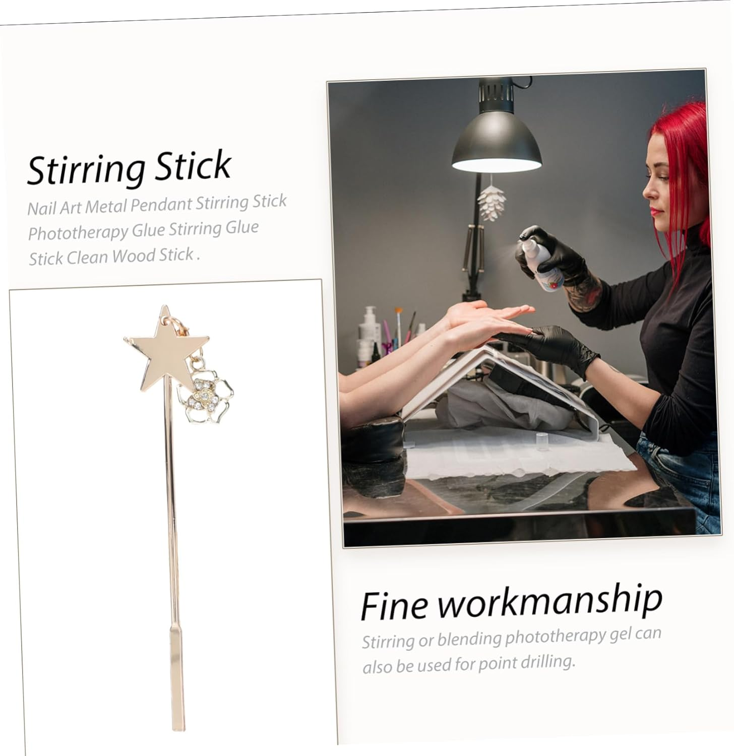 AUTSUPPL Creative Rose Pendant Nail Glue Stirring Stick Practical Metal Gel Mixing Rod for Salon and Home Manicure Use and Safe Accessory image number 2