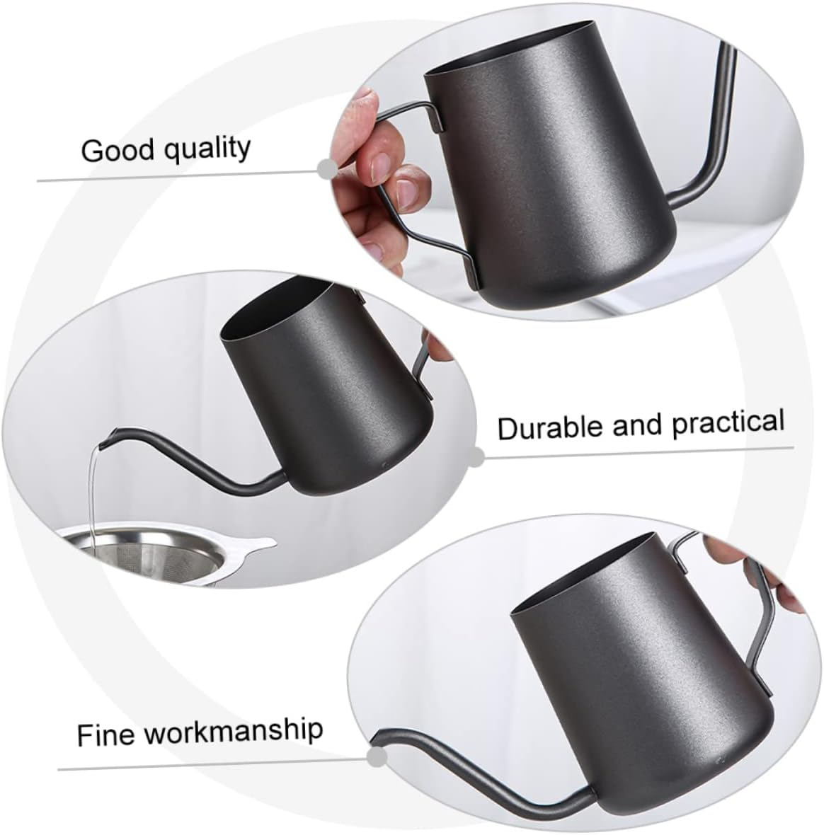 Hoement Stainless Steel Pot Espresso Pot Home Supply Hand Brew Coffee Maker Long Spout for Coffee Kettle and Daily Use - Black image number 3