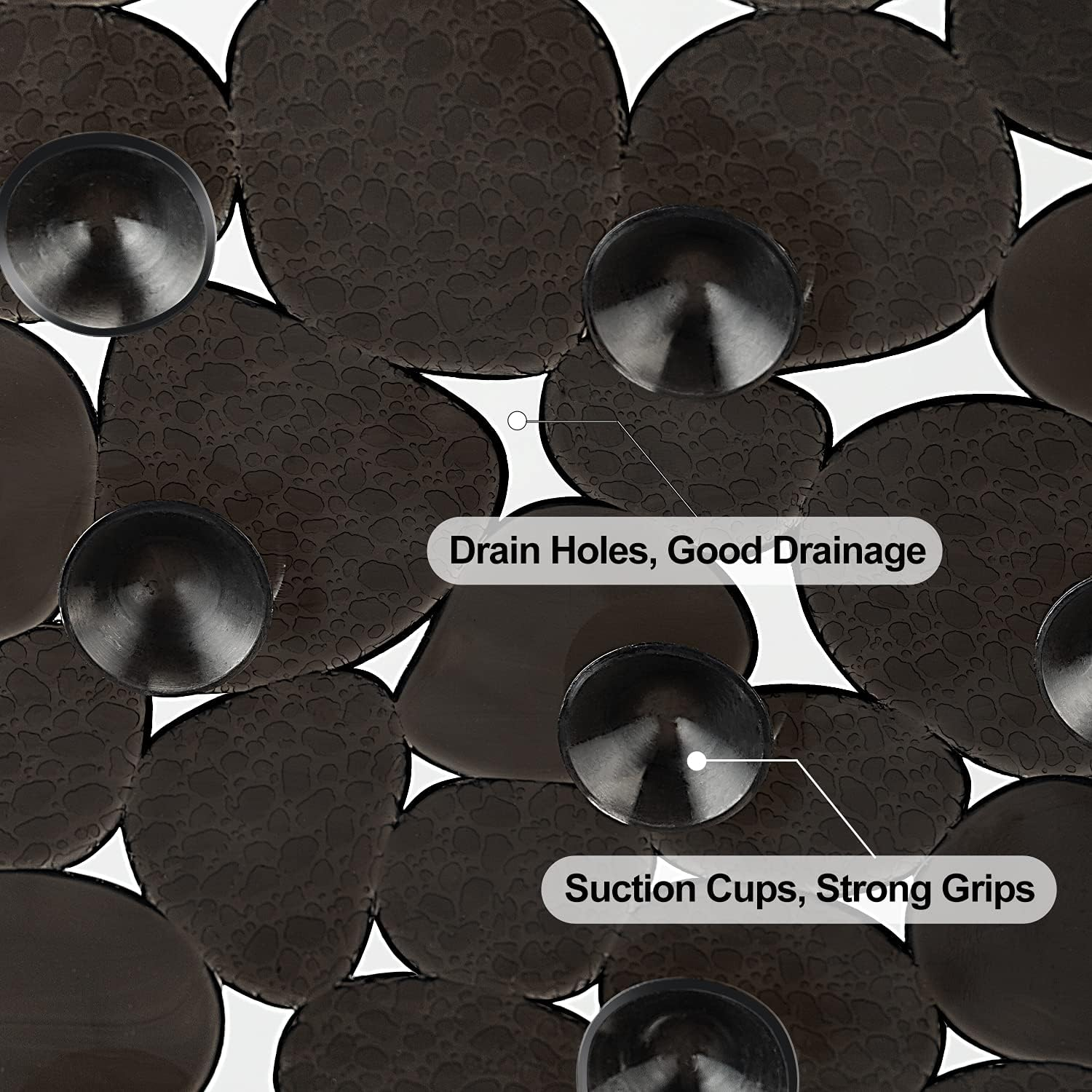 WELTRXE Pebbles Bath Mat for Tub Black Non-Slip Bathtub Mat with Suction Cups, Drain Holes for Bathroom Showers, Tub, Machine Washable, BPA, Latex Free Oval Shower Mats Bath Tub Mat, 27 X 14 Inch image number 5