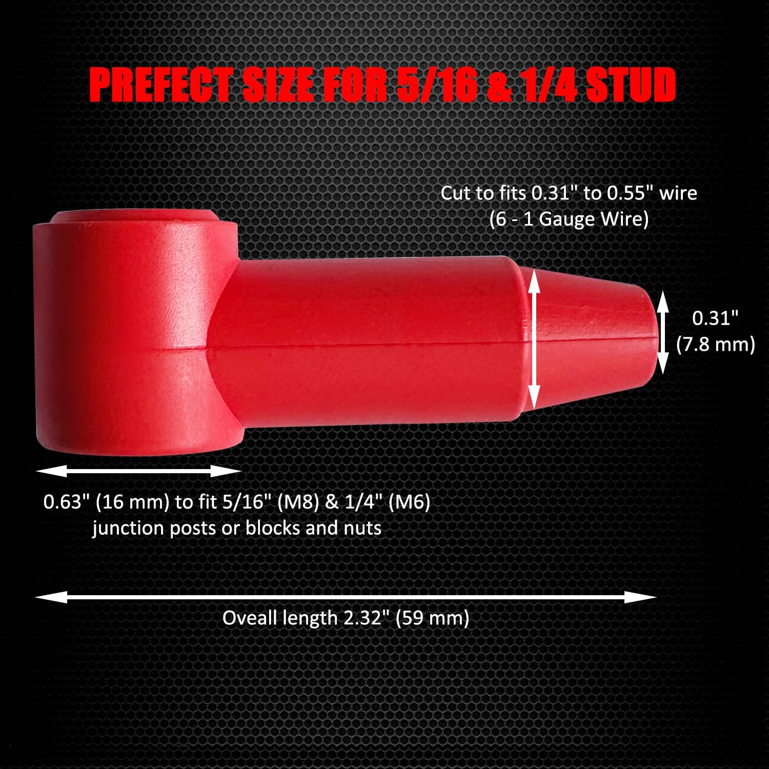 Ampper 12 Pcs Long Silicone 1/4", 5/16" Stud Terminal Covers, Flexible Post Terminal Cover Protector Boot for Battery Power Junction Block Post, Fits 6-1 Gauge Wire (Black) image number 3