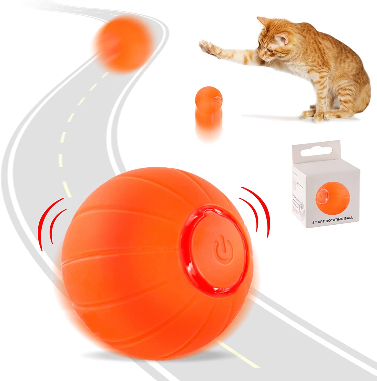 Interactive Cat Ball Toys, Intelligent Motion Activated Automatic Rolling Bouncing Ball Toys for Kitten, USB Rechargeable Present for Cats with LED Lights (Orange) image number 3