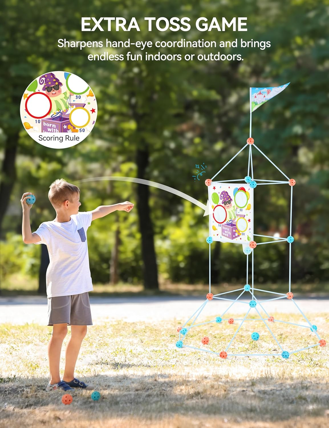 Besrey Kids Fort Building Kit Den Building Kit 133 Pcs with Toss Game - Creative Fort Glow in Dark, Outdoor Play Playground Equipment, DIY Construction STEM Toys for Kids Game image number 1