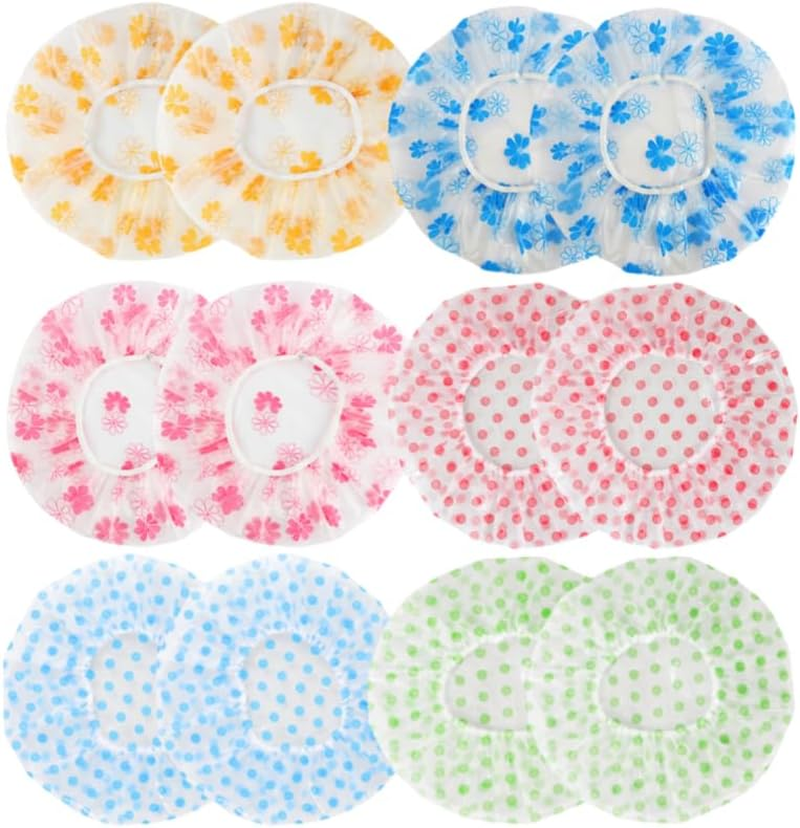 12 Pack Shower Caps Premium Waterproof Bath Caps for Women & Men, Waterproof Elastic Shower Cap Hair Protection for Bathing (12Pcs Multicolor) image number 3