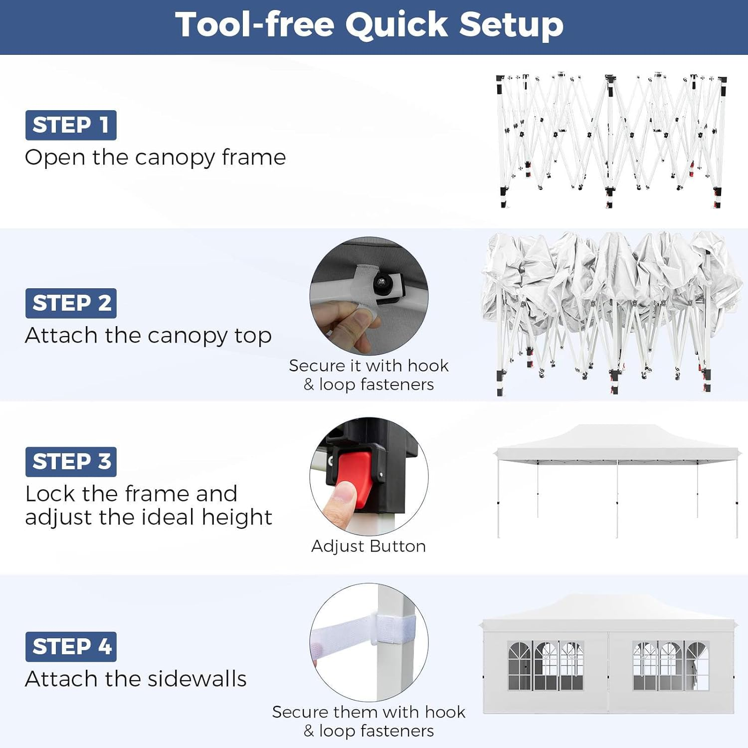 Costway 3 X 6 M Canopy with 6 Detachable Sidewalls, Pop-Up Canopy Tent with Carrying Bag, UPF50+ Sun Protection, Heavy-Duty Sun Shelter, Instant Gazebo for Party, Wedding, Outdoor Event, BBQ (White) image number 5