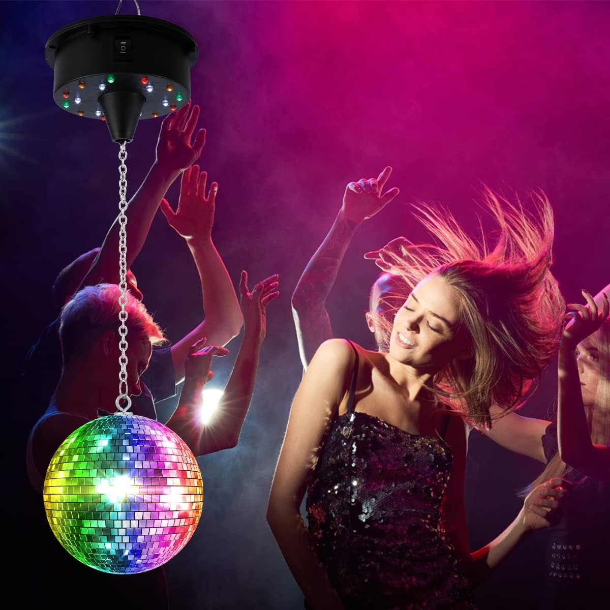 Abizarch Rotating Disco Ball Mount Support,Electric Mirror Ball Motor for 6 8 12 Inch Disco Ball (Not Included), 3RPM Battery Powered Sound Control Rotating Mirror Reflection Ball Hanging Support image number 1