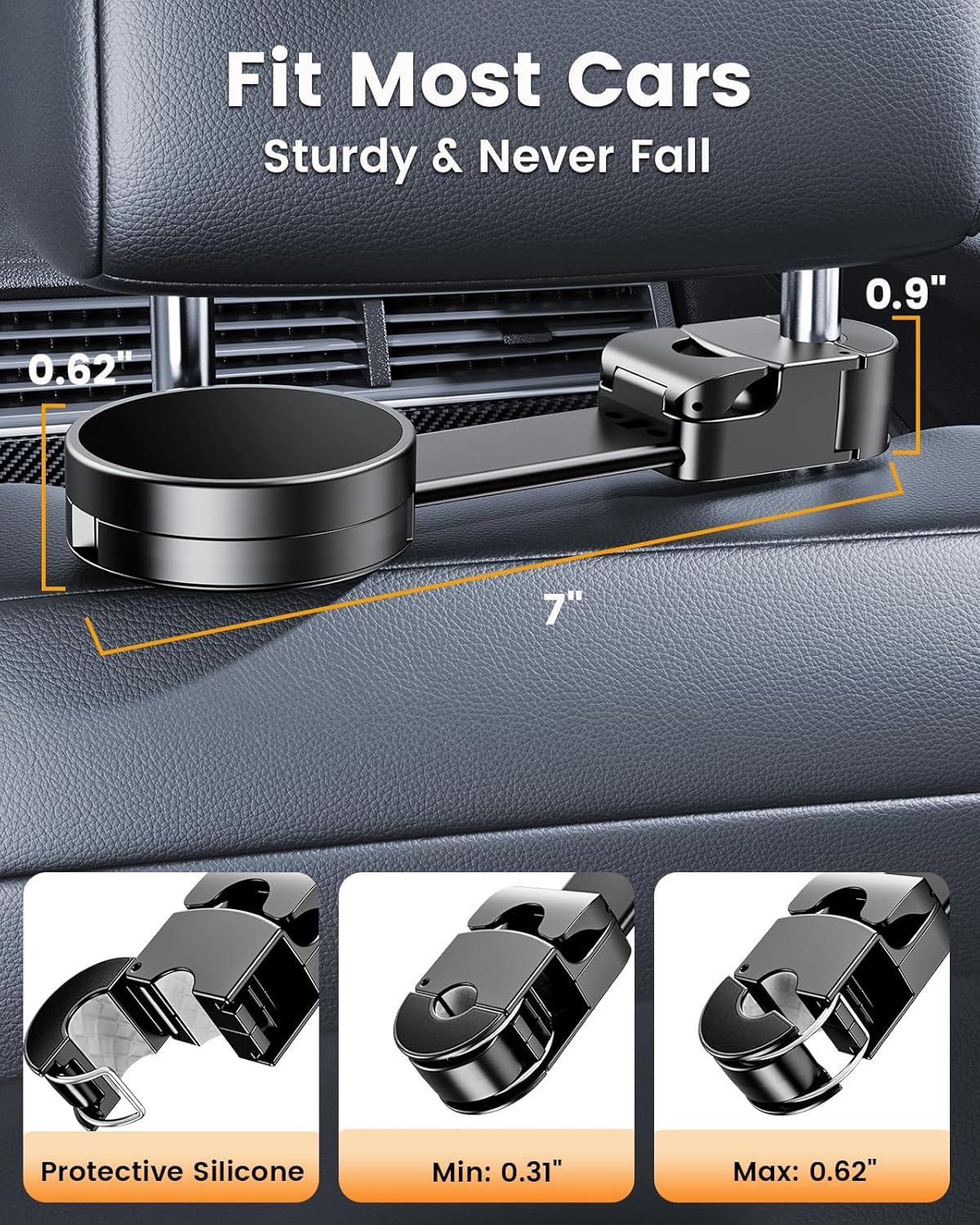 2 in 1 Car Headrest Phone Holder & Hidden Hook, [Strong Magnetic & Soft Aluminum Arm] Car Seat Phone Holder for Iphone, 3 Orgnaizer Car Headrest Hook for Purse Bag Key Umbralle Headphones image number 2