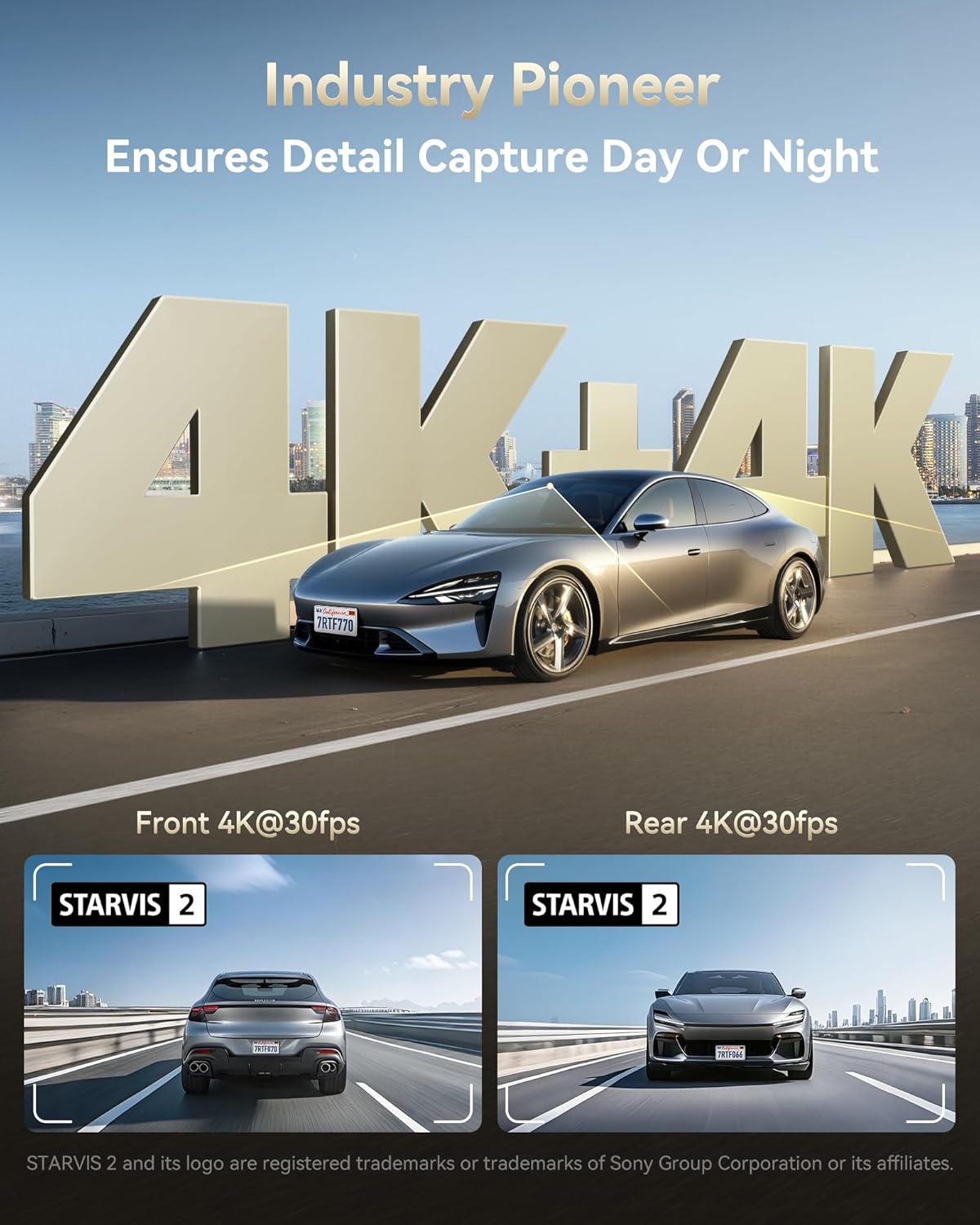 REDTIGER F77 4K+4K HDR Dash Cam Front and Rear, Dual STARVIS 2 IMX678 Sensor, 5.8Ghz Wifi Car Camera with 128GB Emmc Storage, Voice Control, 4'' Touch Screen, 24H Parking Mode