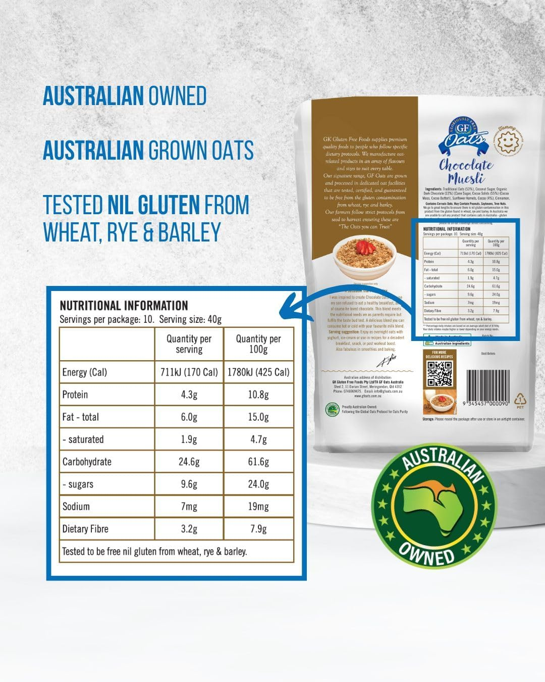 GF Oats Muesli Starter Pack | Nil Gluten Contamination | 4 X 400G Pack| 10 Serves per Pack | Includes 4 Flavours | Free from Wheat, Rye, Barley, GMO, Dairy, Egg & Soy. Vegan Granola Alternative image number 3