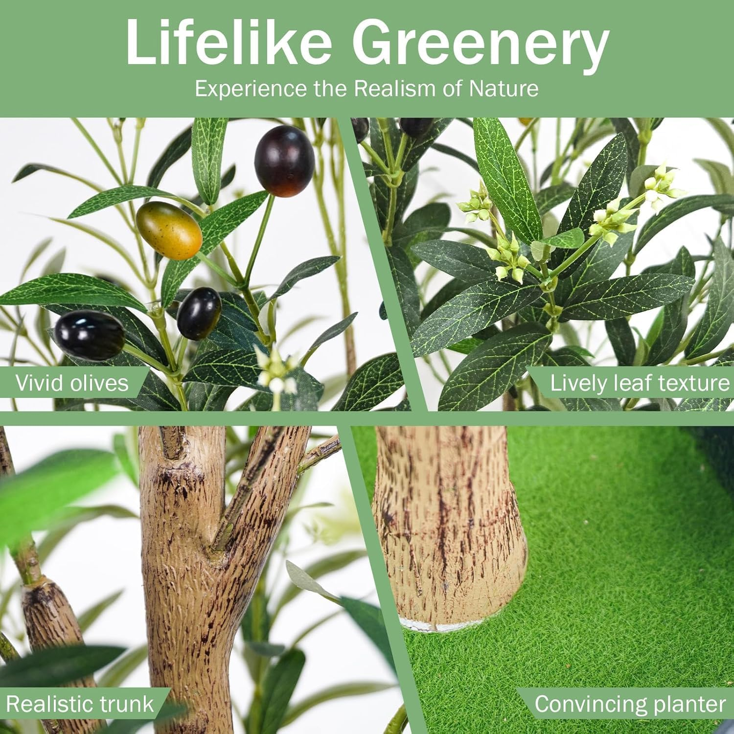 Artificial Olive Tree, 150Cm Faux Plant in Pot, Lifelike Silk Leaves with Black Planter for Indoor Decor image number 4