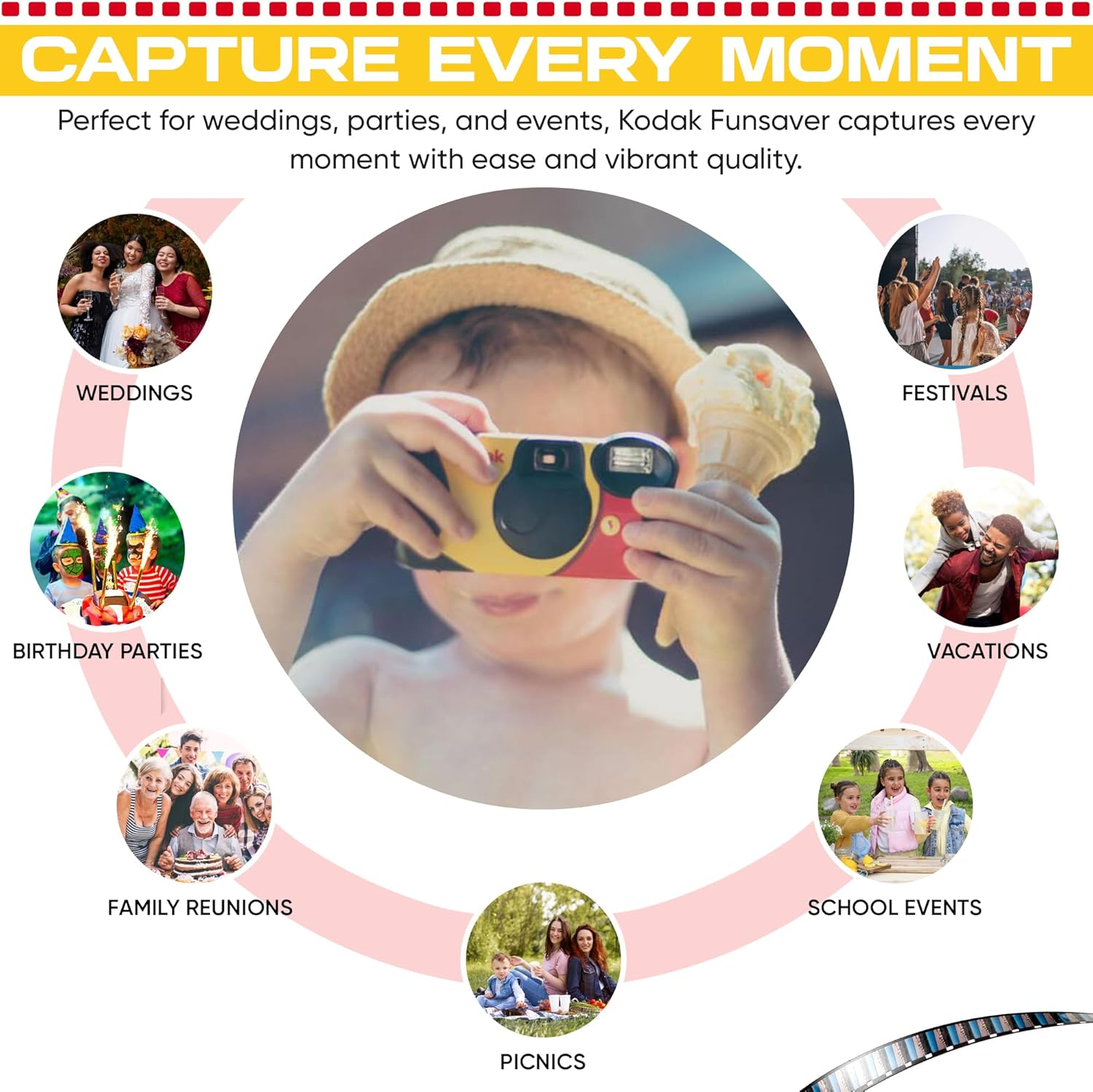 Kodak Funsaver Disposable Camera Bulk One Time Single Use 7-Pack 27Exp 35Mm Camera Bundled with Balveli Premium Microfiber Cloths - Bulk Kodak Disposable Film Camera 35Mm image number 1