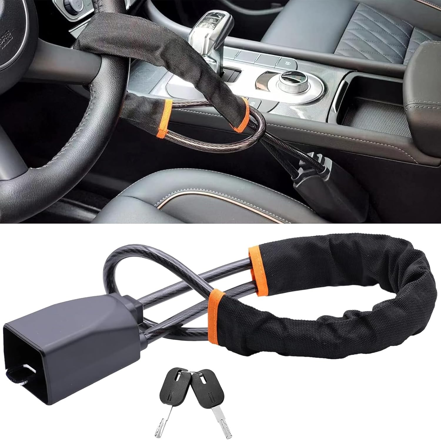 SZUAH Universal Steering Locks for Cars - Heavy-Duty Car anti Theft Device, Fits Most Vehicles (Cars, Trucks, Suvs, Vans),3 Keys Included, Ultimate Security for Your Vehicle (Red)