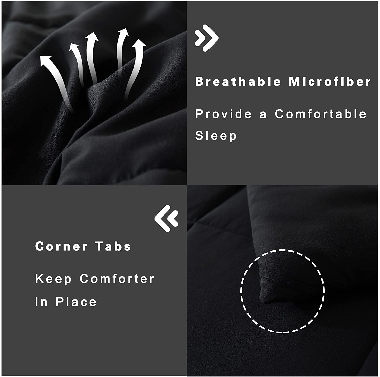 DOWNCOOL Queen Comforter Set -All Seasons Bedding Comforters & Sets with 2 Pillow Cases-3 Pieces Bed Set Queen down Alternative Comforter Set -Black Bedding Comforter Sets Queen (88X90 Inches) image number 4