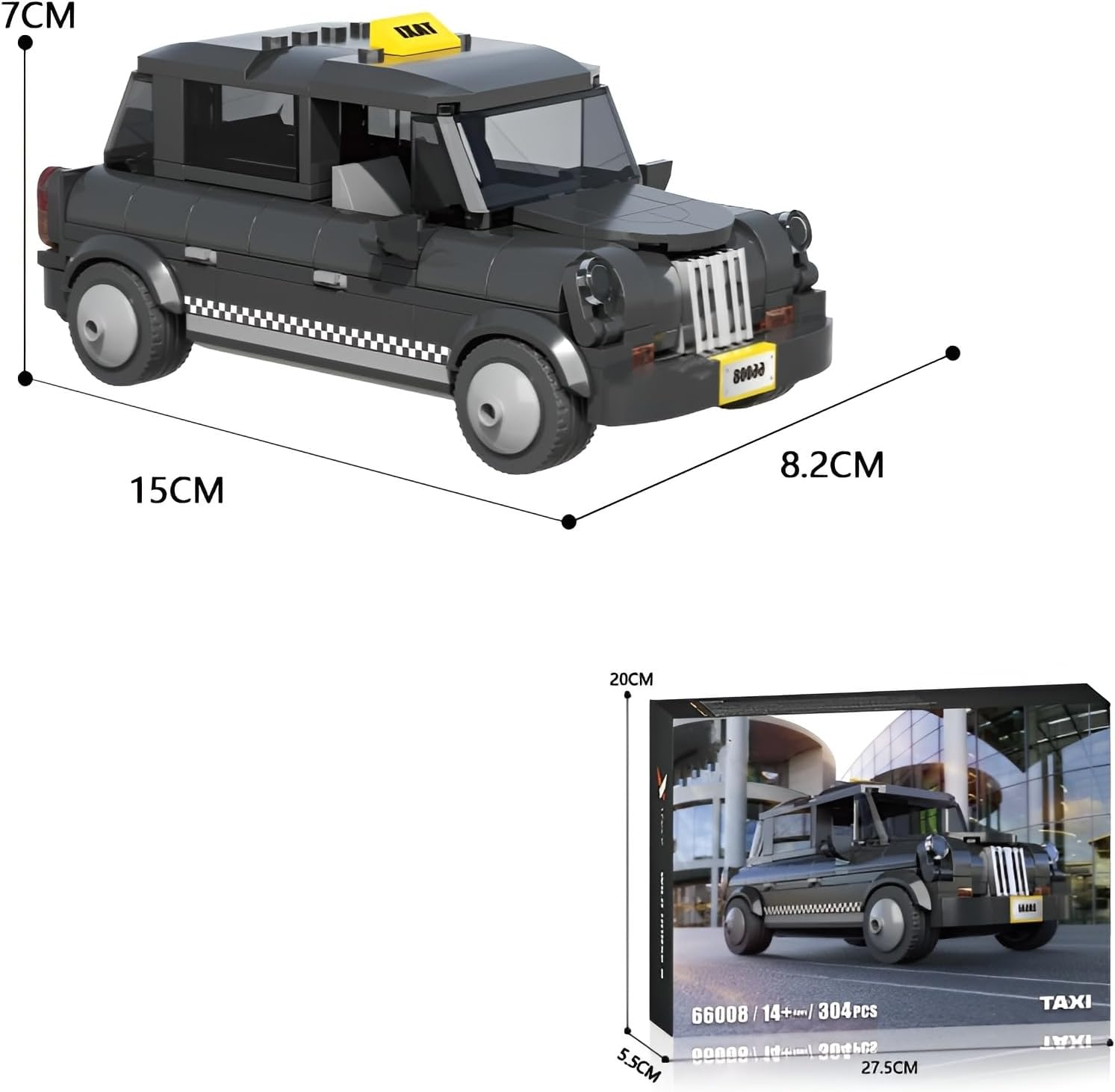 Technik British Taxi Building Blocks Set, 304 Pieces, Retro Taxi Clamping Blocks, Sports Car Toy Kits, Model Car Gift for Adults and Children, Compatible with L image number 4